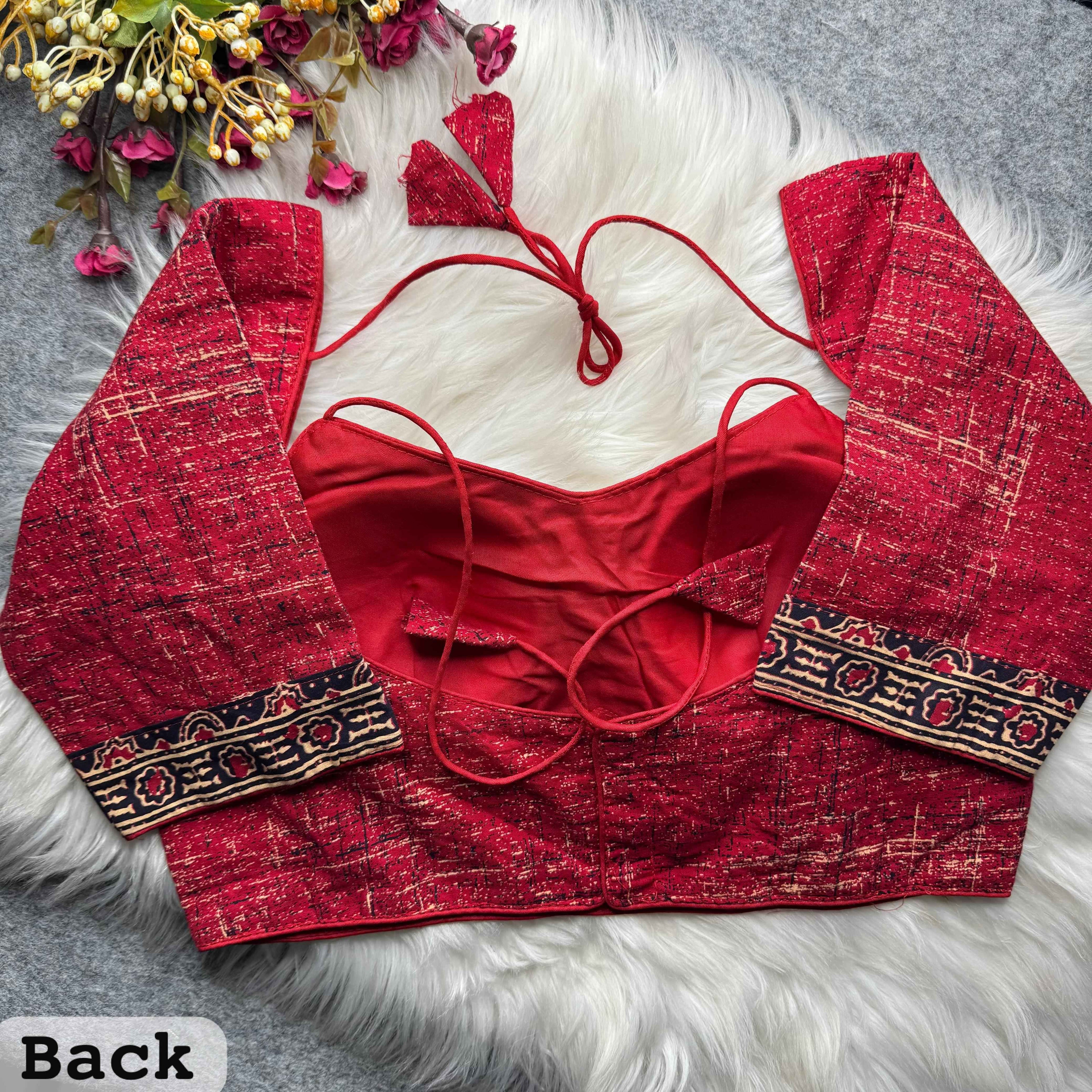 Red Pure Soft Ajrakh Cotton Masaba Style Blouse