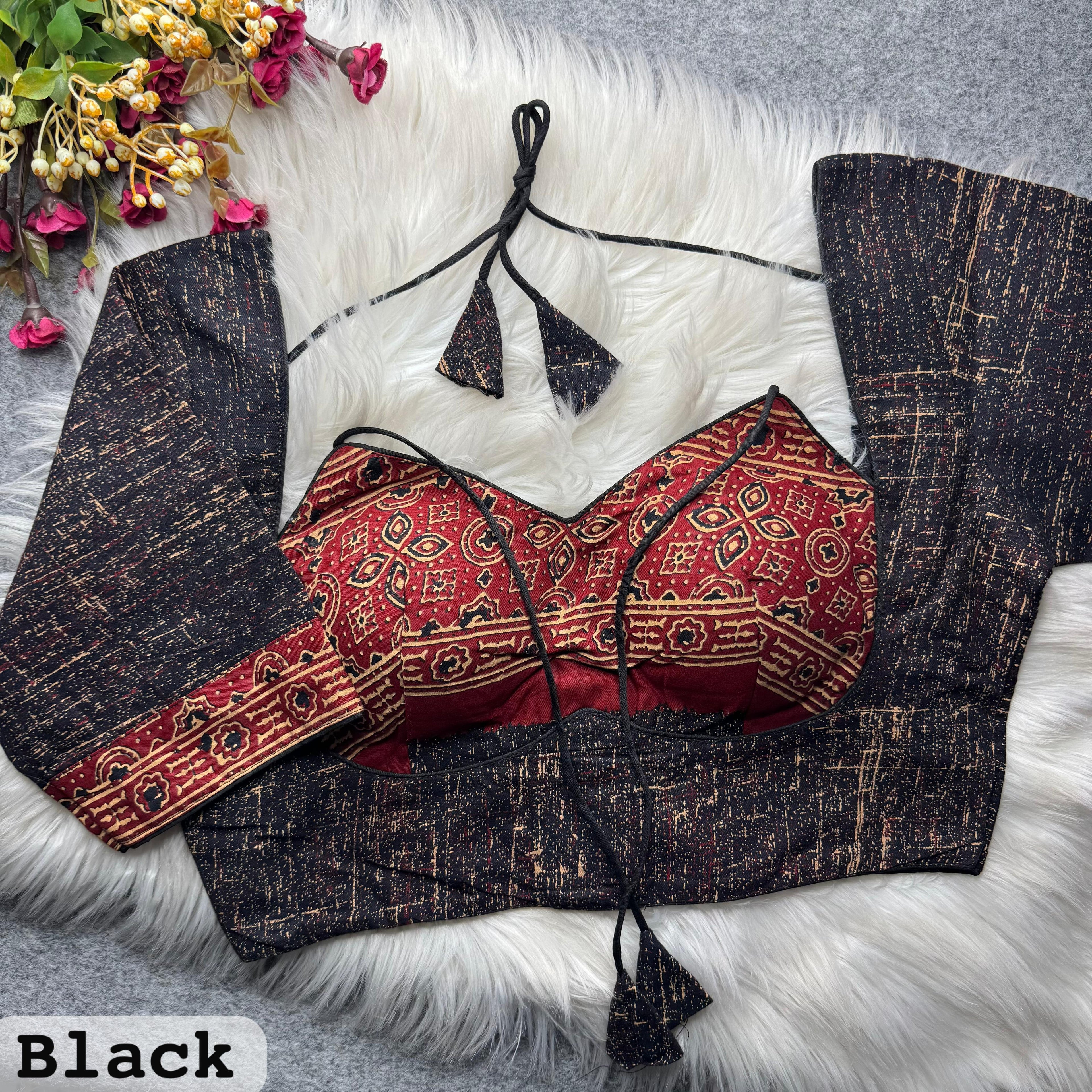 Black Pure Soft Ajrakh Cotton Masaba Style Blouse
