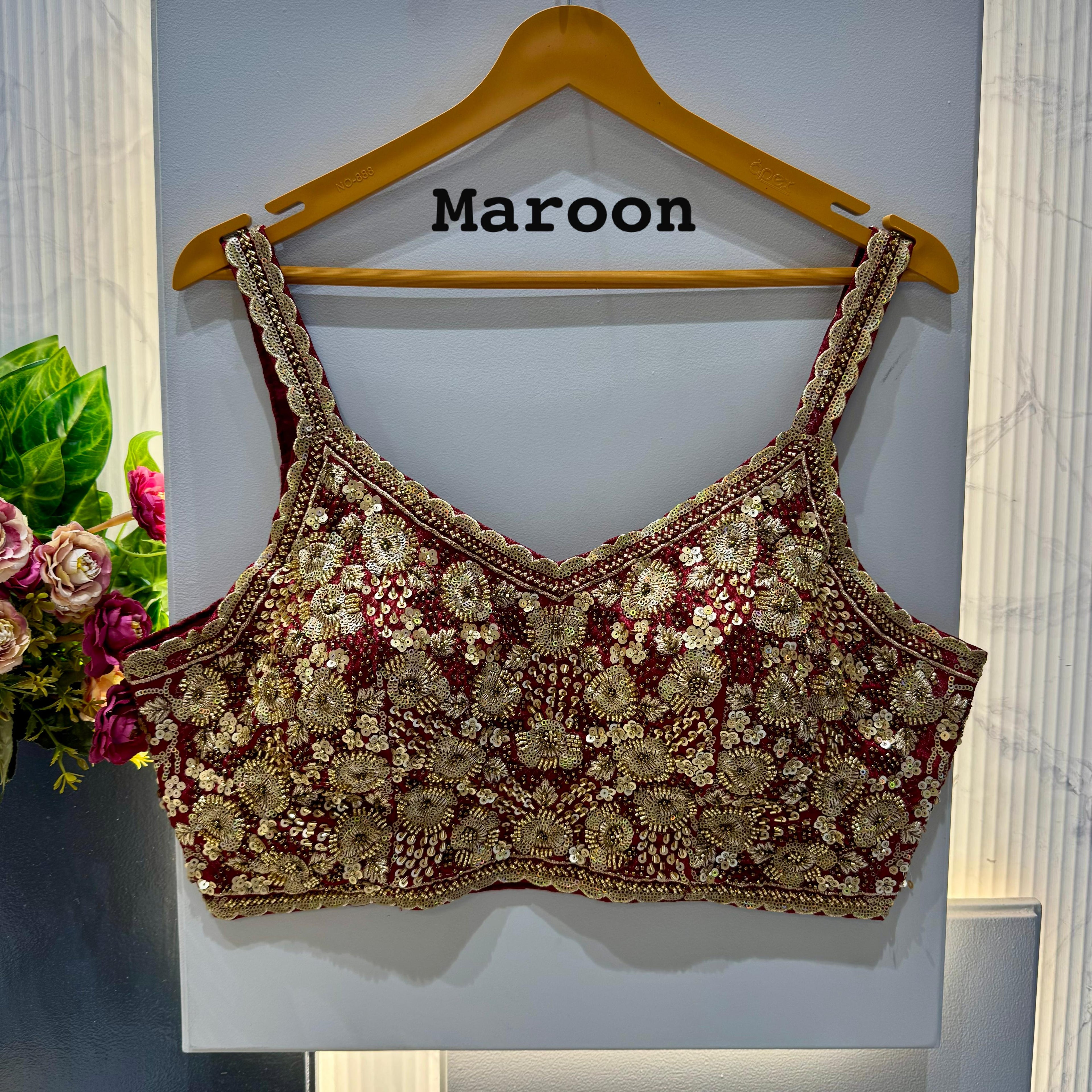 Maroon Pure Soft Heavy Beads & Sequence Jari Work Navratri Blouse