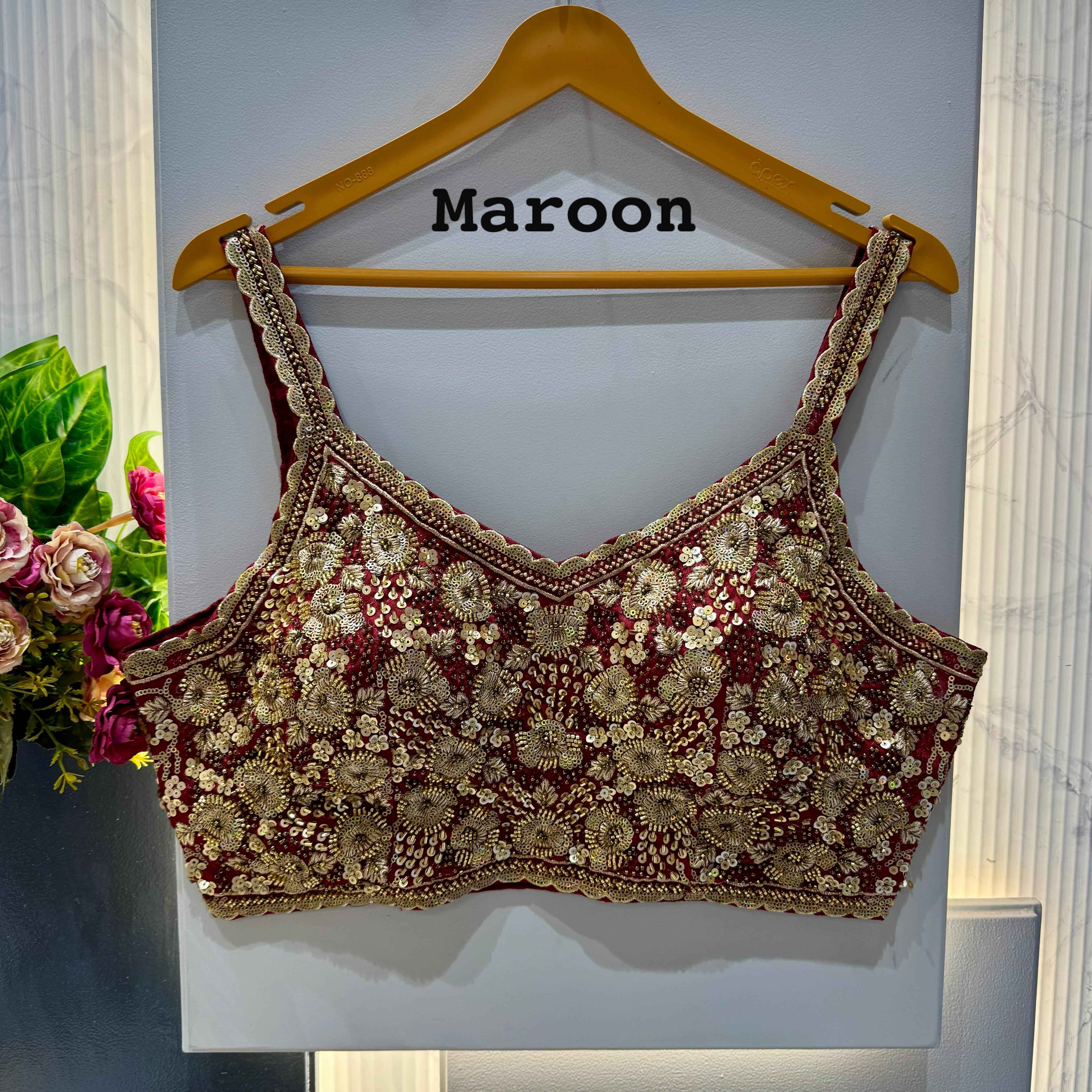 Maroon Pure Soft Heavy Beads & Sequence Jari Work Navratri Blouse