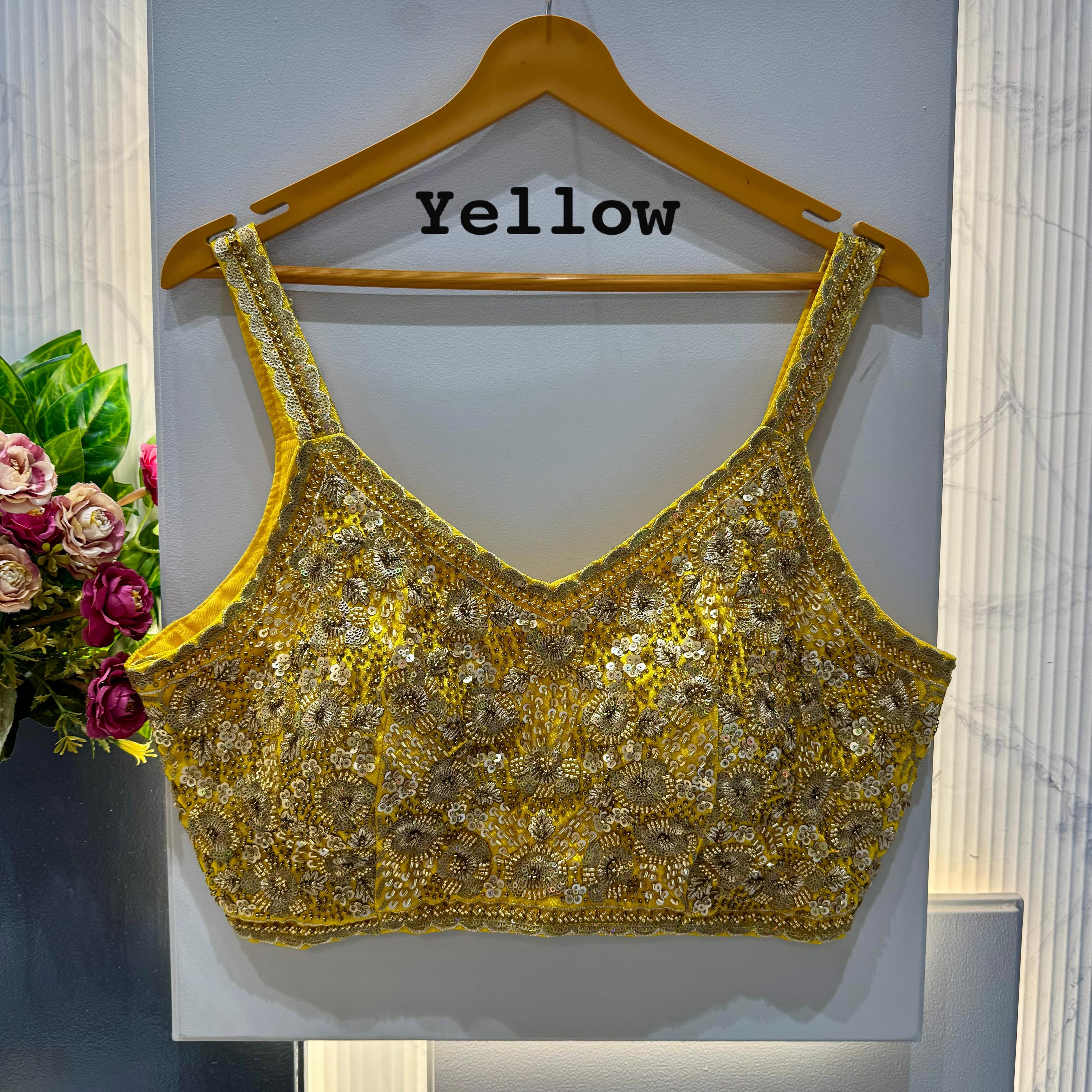 Yellow Pure Soft Heavy Beads & Sequence Jari Work Navratri Blouse