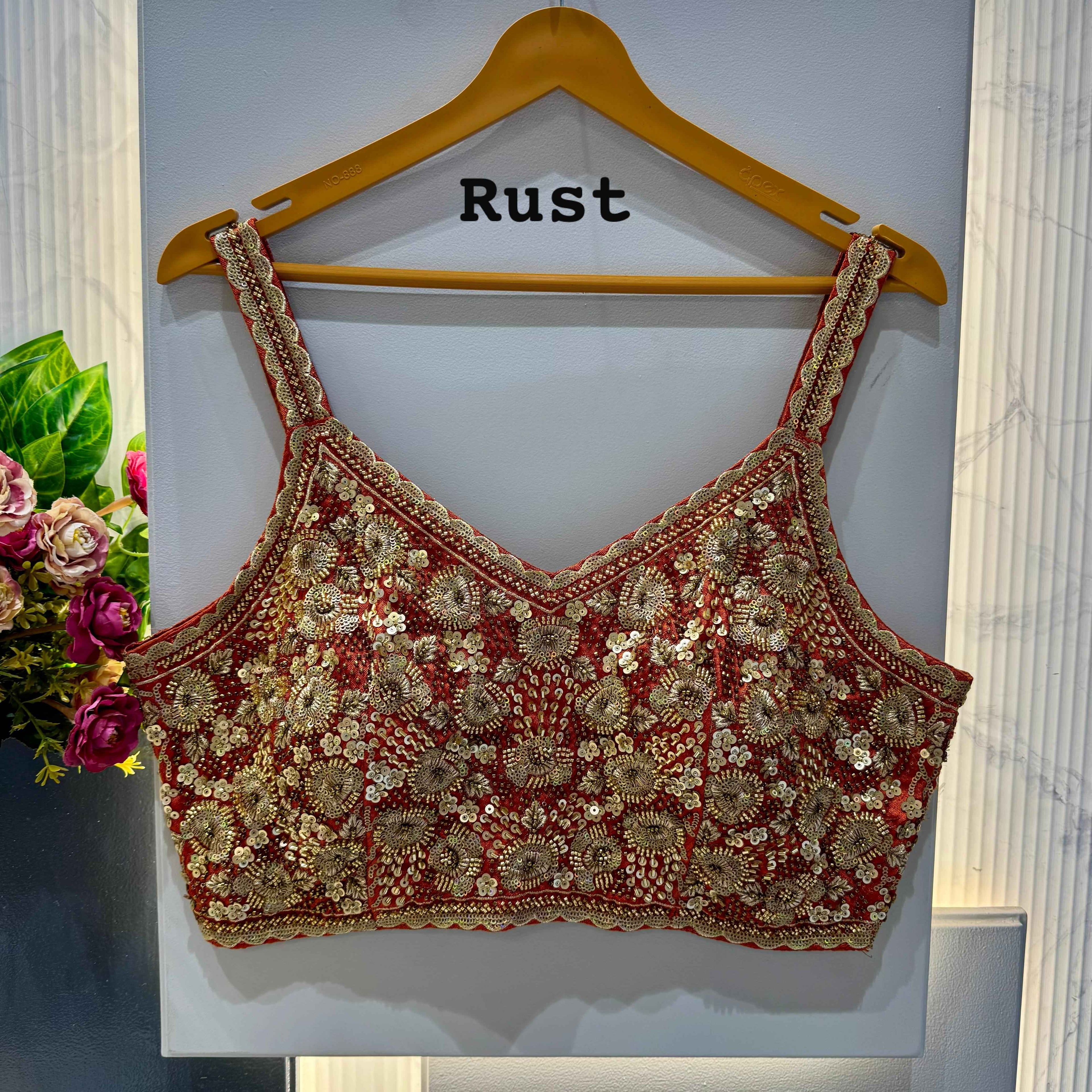 Rust Pure Soft Heavy Beads & Sequence Jari Work Navratri Blouse
