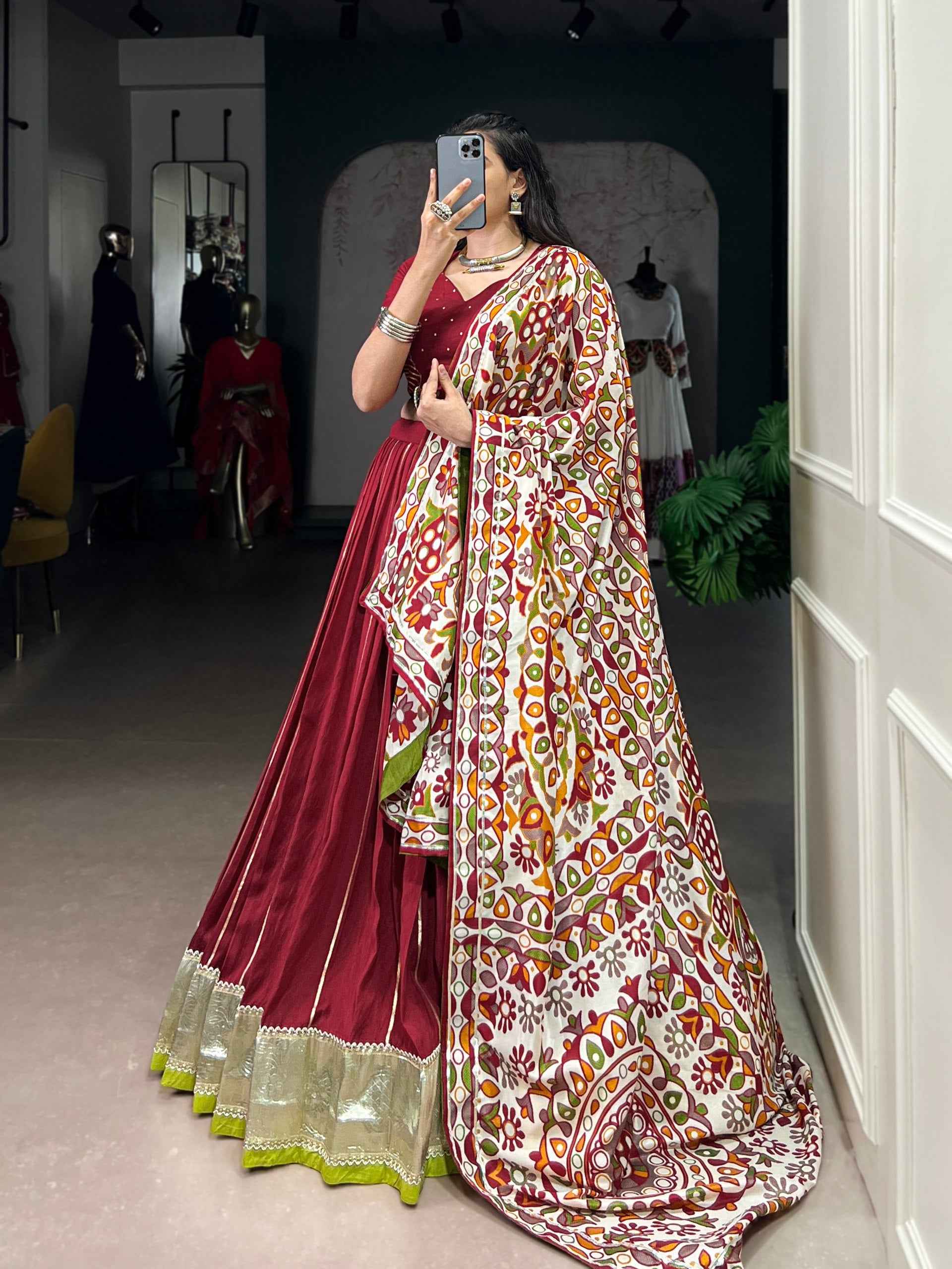 Maroon Pure Soft Pure Pure Chanderi Zari Weaving Work Navratri Chaniya Choli