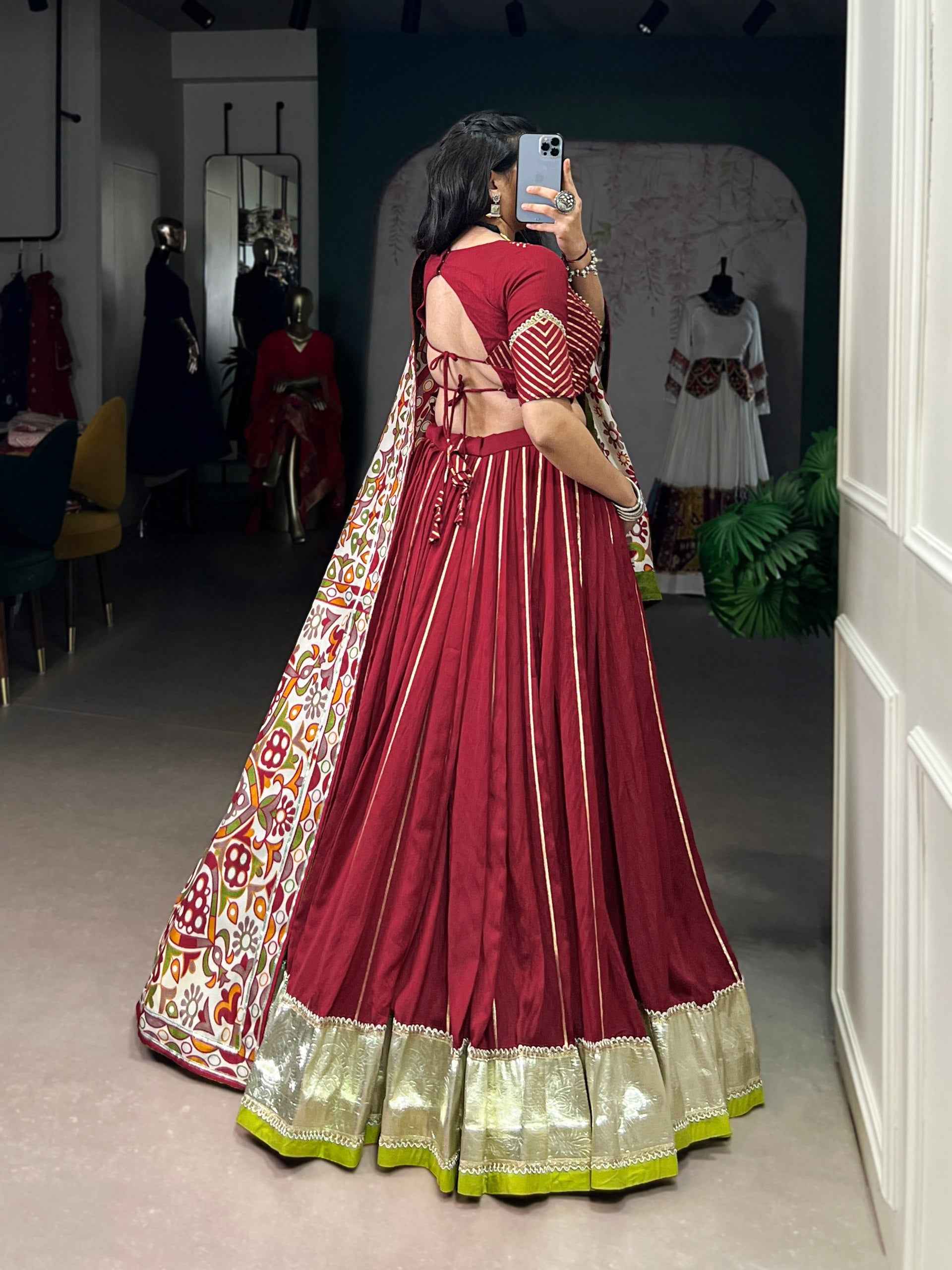 Maroon Pure Soft Pure Pure Chanderi Zari Weaving Work Navratri Chaniya Choli