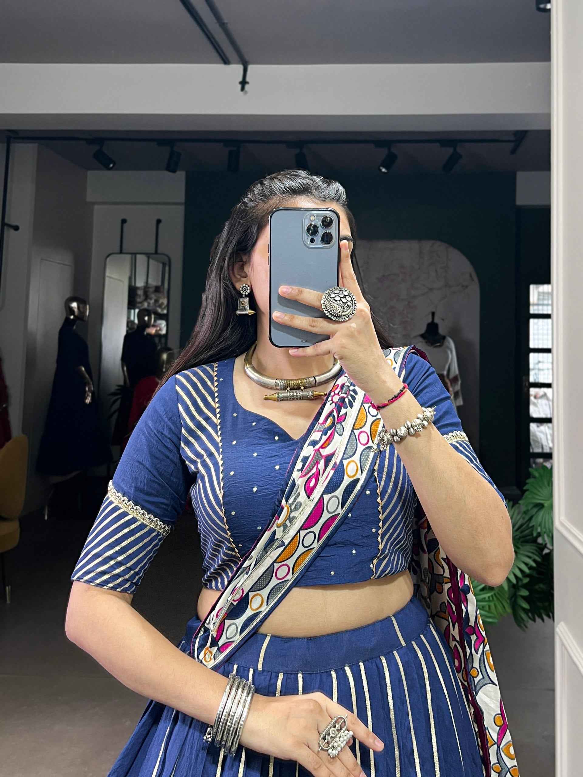 Firozi Pure Soft Pure Pure Chanderi Zari Weaving Work Navratri Chaniya Choli