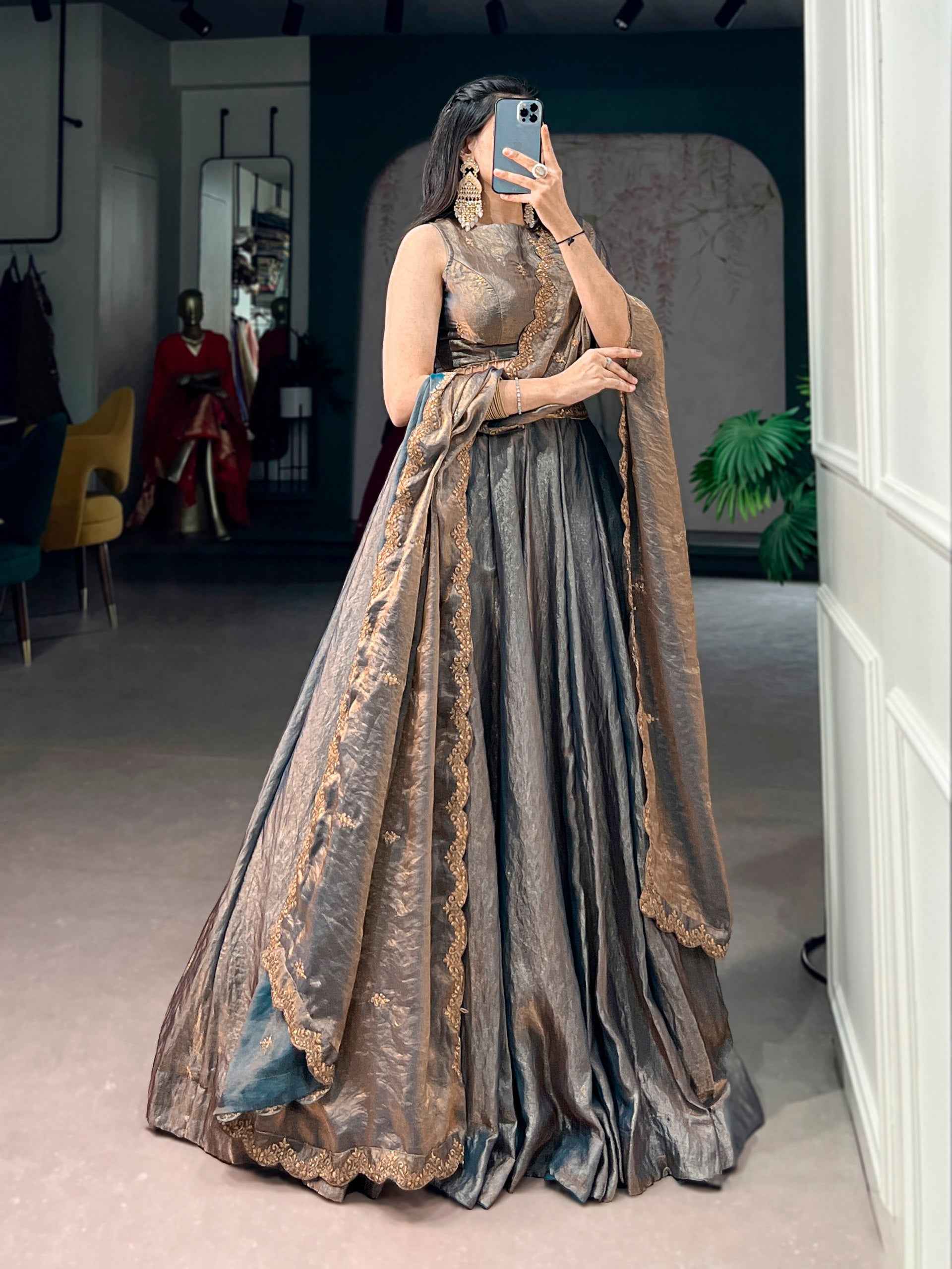 Teal Pure Soft Frendy Silk Sequins & Thread Embroidery Work Lehenga Choli