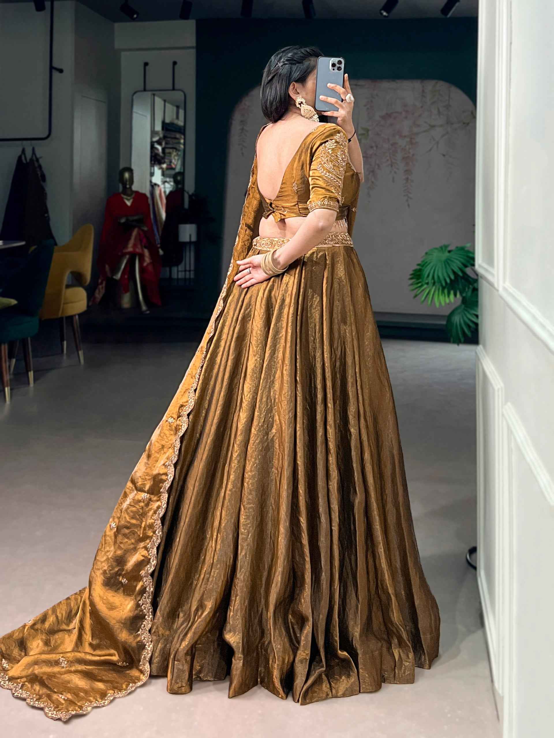 Brown Pure Soft Frendy Silk Sequins & Thread Embroidery Work Lehenga Choli