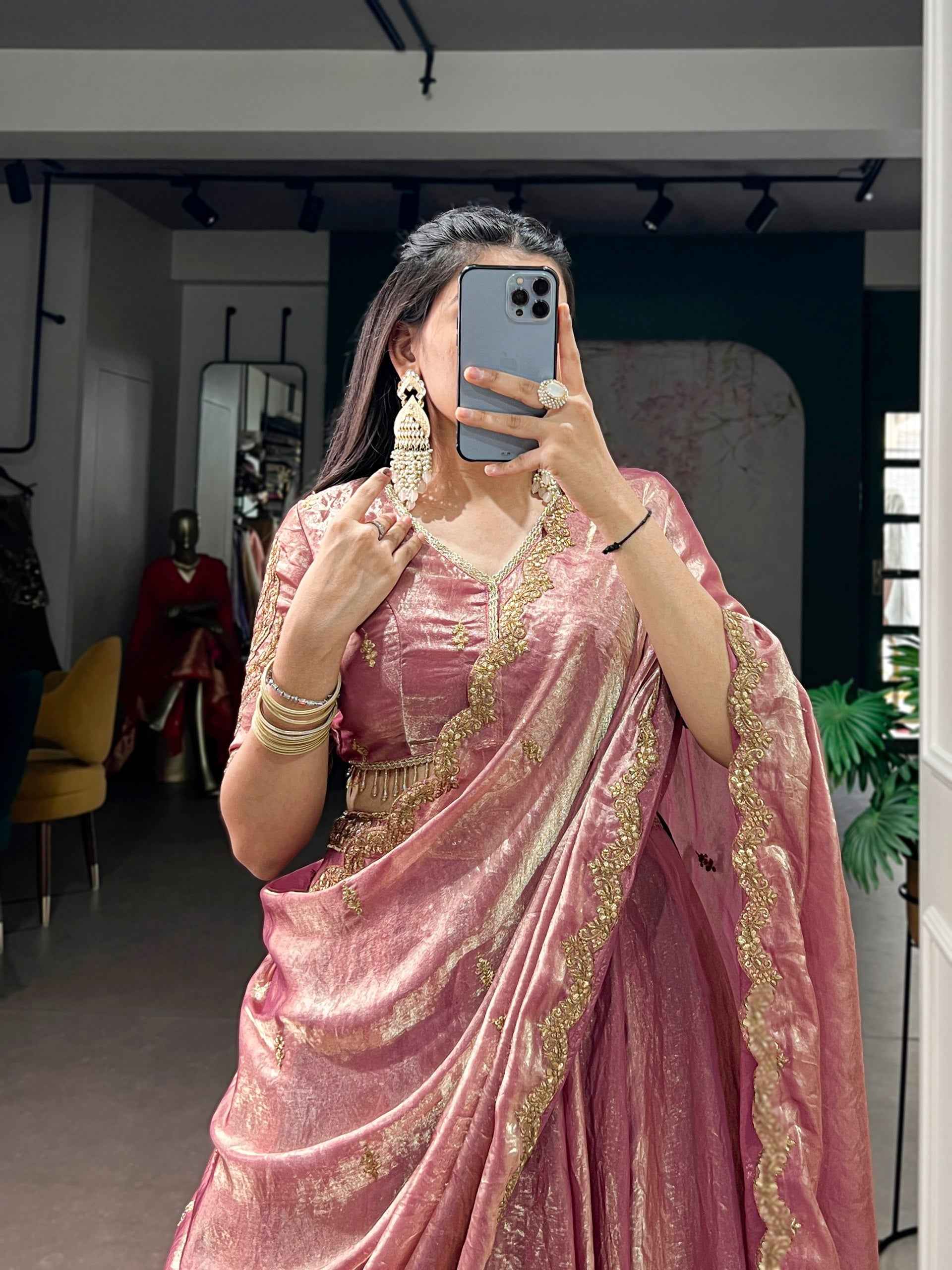 Pink Pure Soft Frendy Silk Sequins & Thread Embroidery Work Lehenga Choli