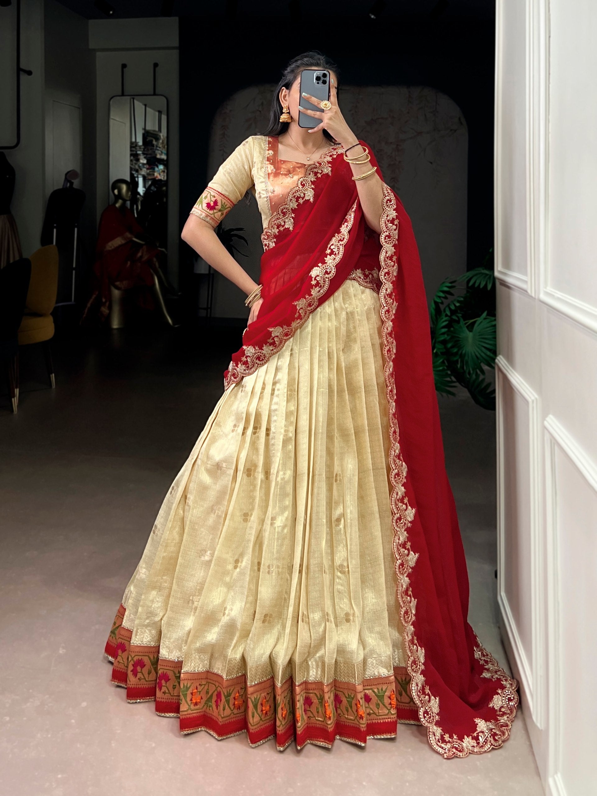 Yellow Pure Soft Slub Kota Zari Weaving Work Paithani Lehenga Choli