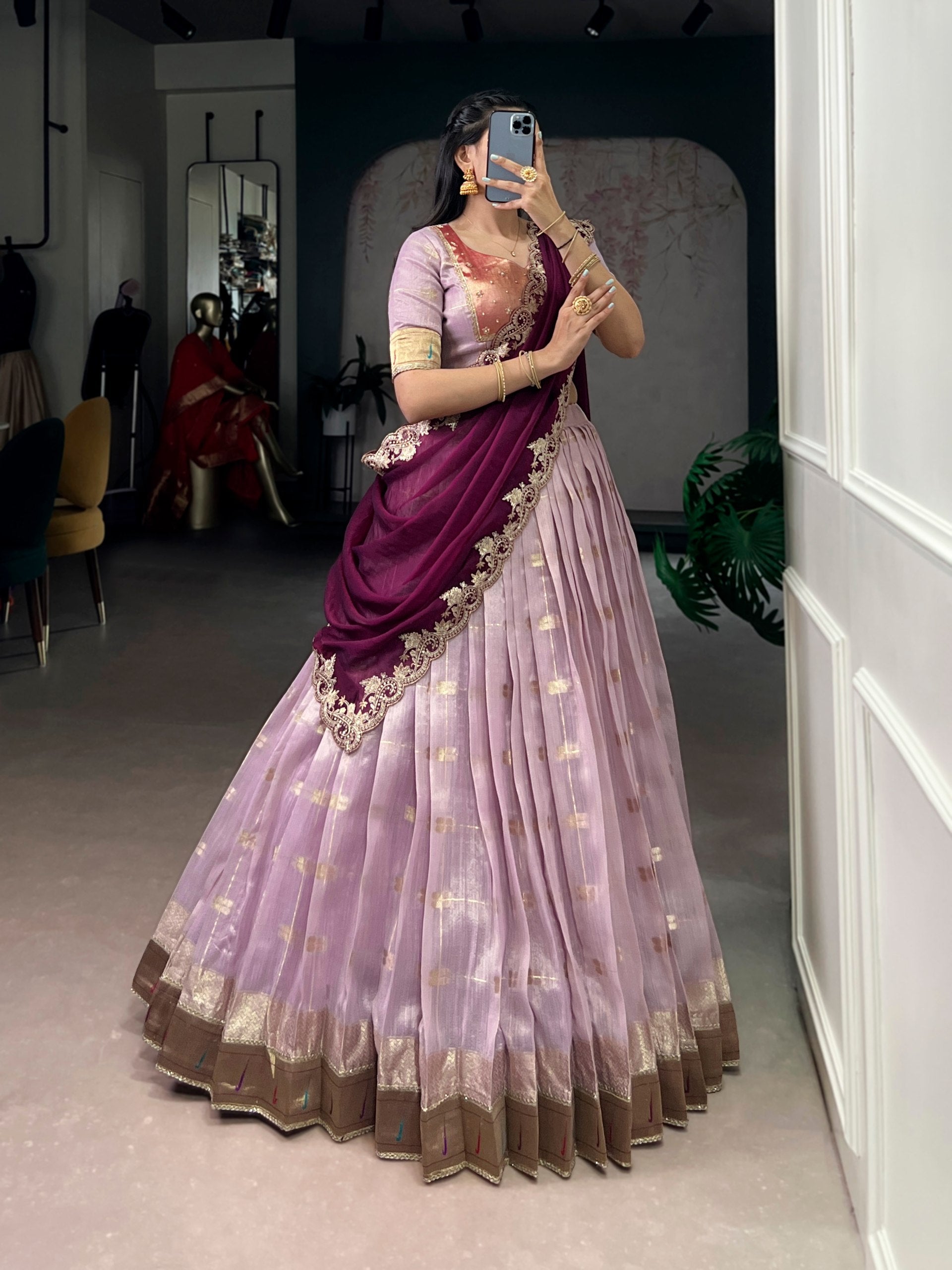 Pink Pure Soft Slub Kota Zari Weaving Work Paithani Lehenga Choli
