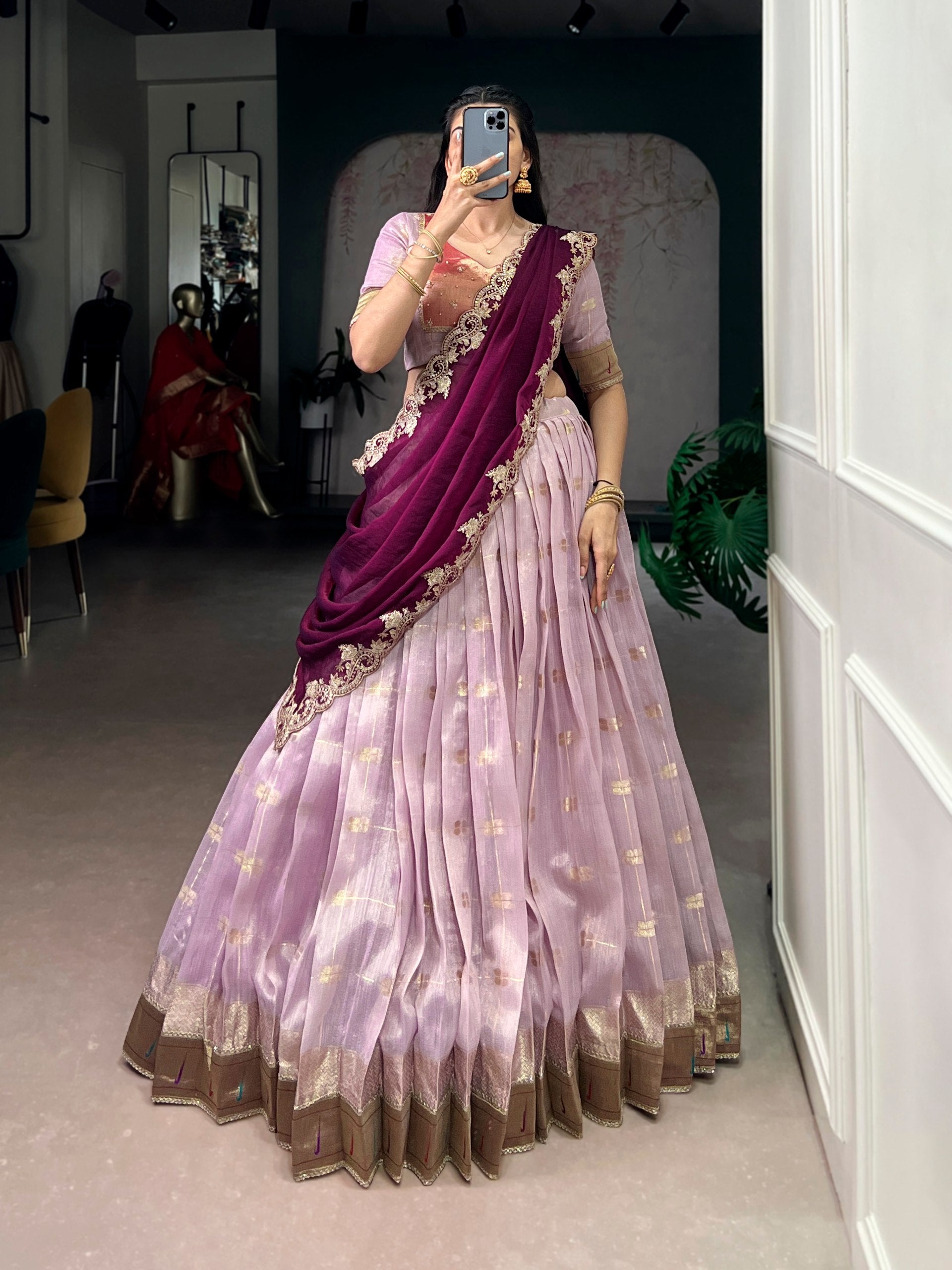 Pink Pure Soft Slub Kota Zari Weaving Work Paithani Lehenga Choli