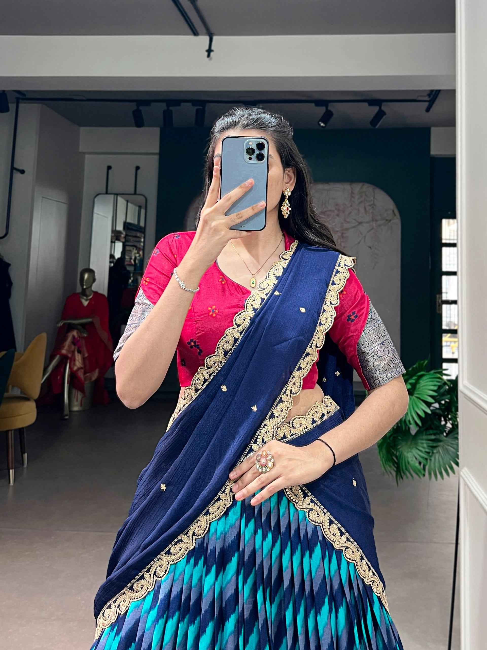 Blue Pure Soft Tasar Silk Leheriya Print With Zari Weaving Work Lehenga Choli