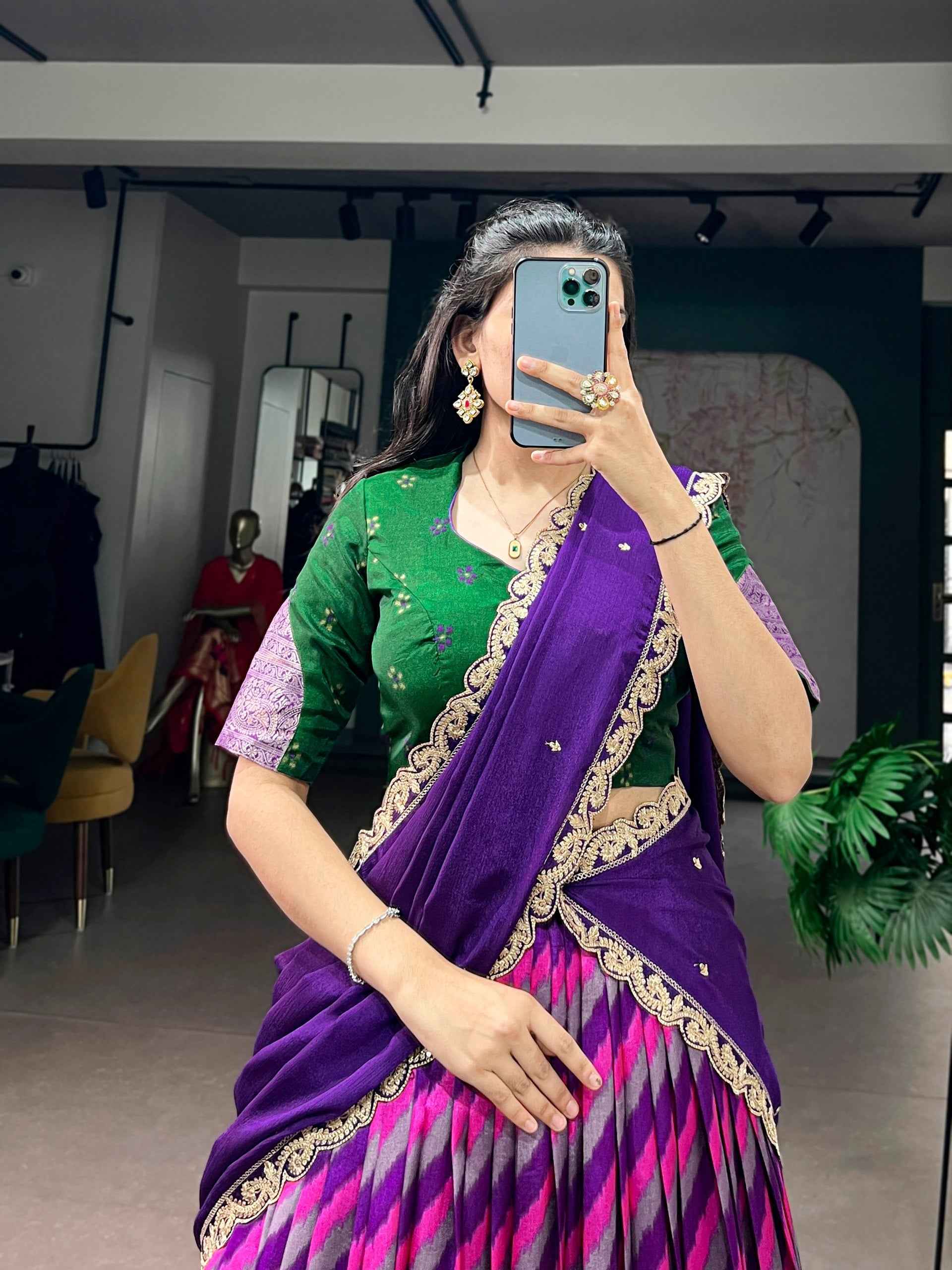 Purple Pure Soft Tasar Silk Leheriya Print With Zari Weaving Work Lehenga Choli