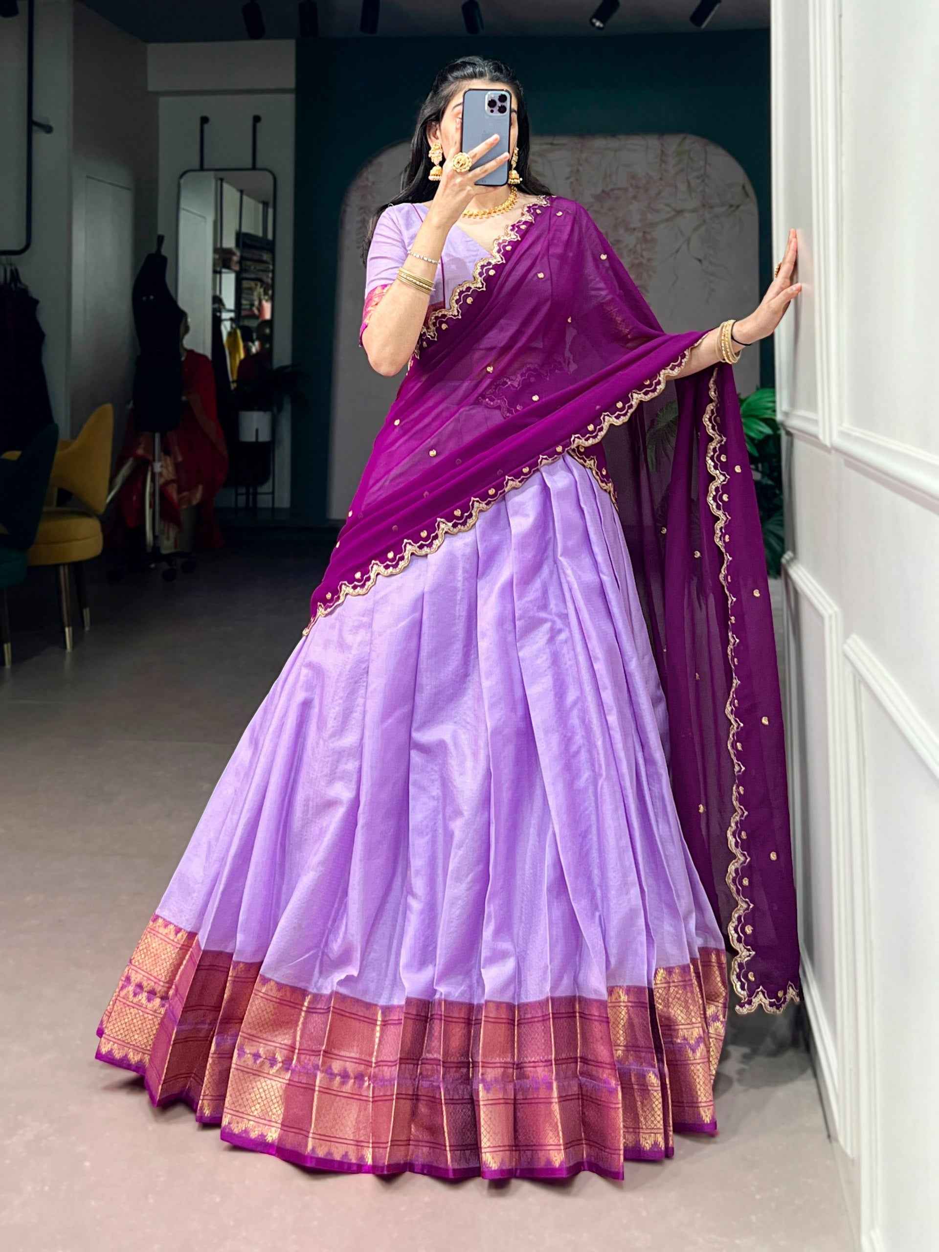 Lavender Pure Soft Cotton Silk Zari Weaving Work Paithani Lehenga Choli