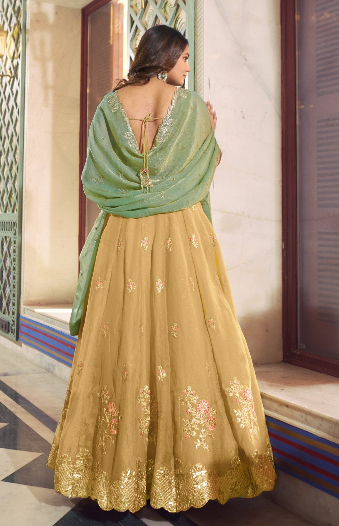 Yellow Pure Soft Moss Silk Sequins & Thread Embroidery Work Lehenga Choli