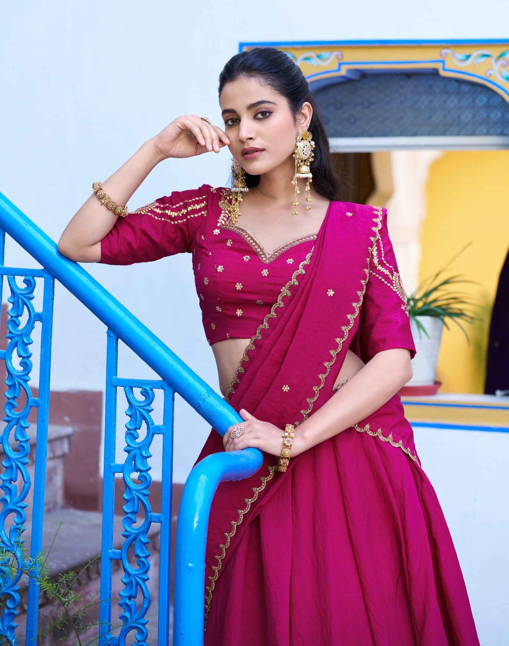 Pink Pure Soft NC Silk Plain Work Lehenga Choli