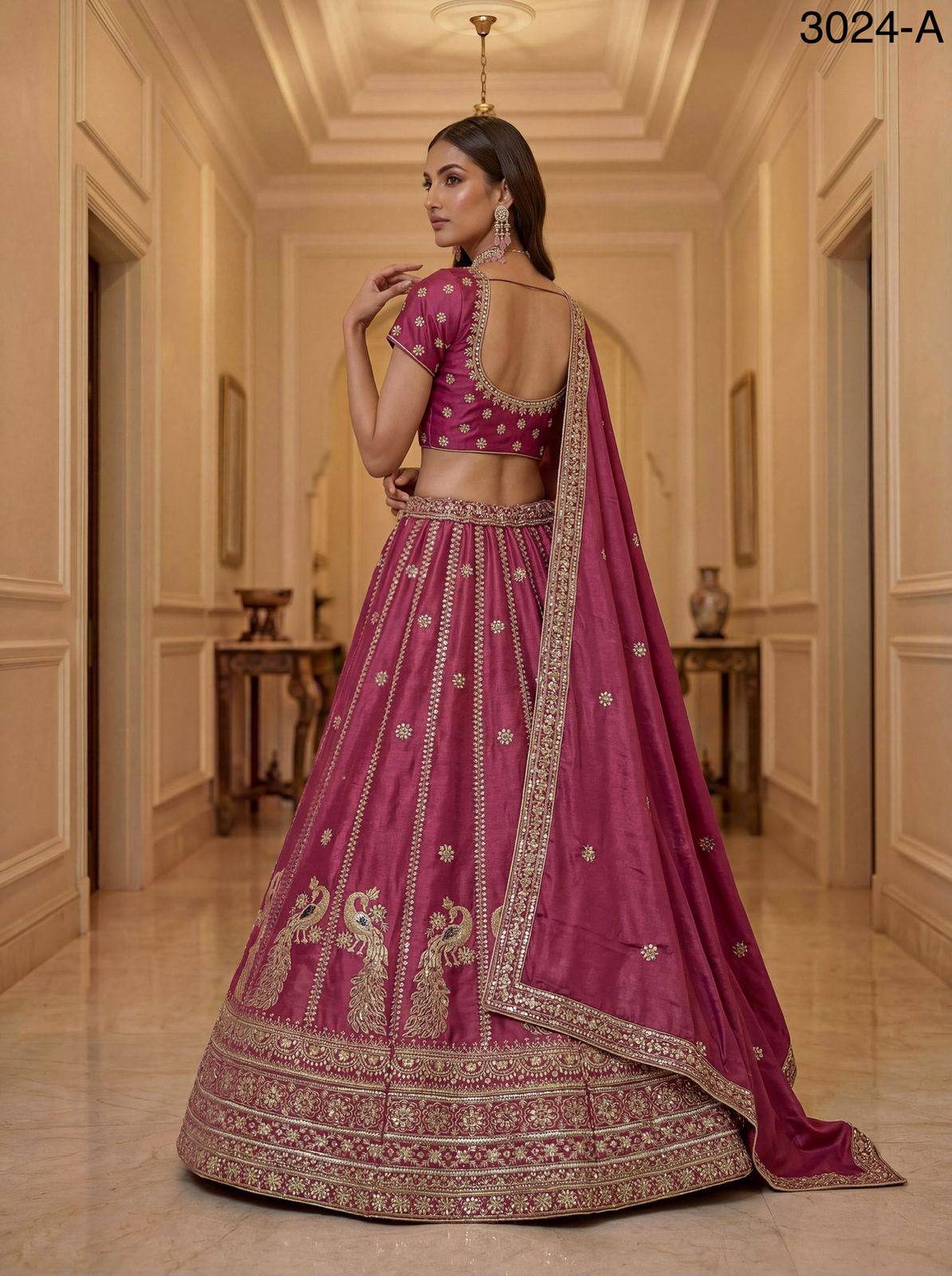 Pink Pure Soft Silk Heavy Sequins Zari Embroidery Thread Work Lehenga Choli