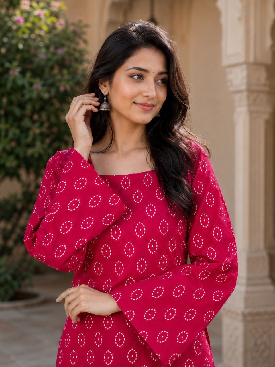 Pink Pure Soft Cotton with Bandhej Print Kurti Pent