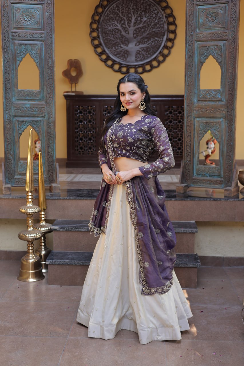 Purple Pure Cosmos with Zari & Sequins Embroidery Work Navratri Lehenga Choli
