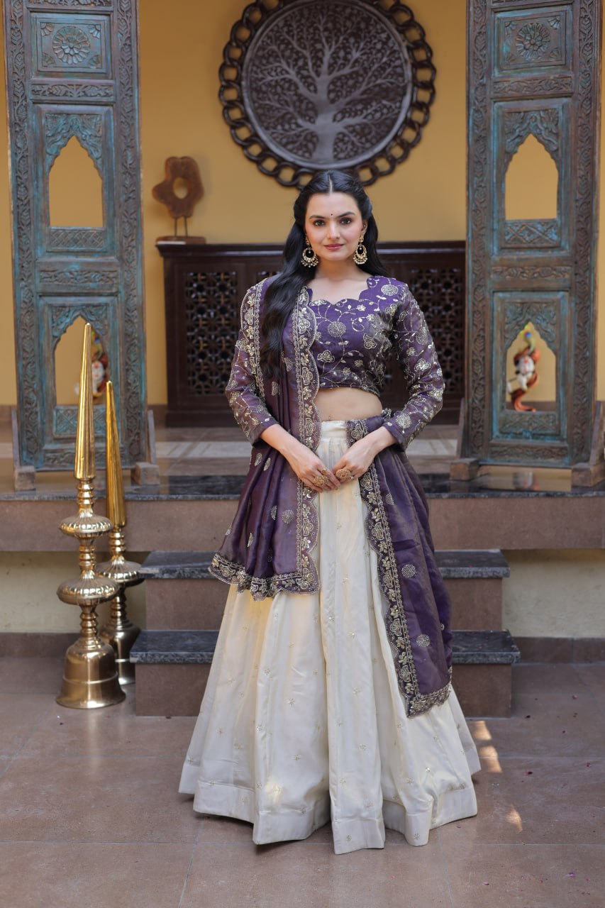 Purple Pure Cosmos with Zari & Sequins Embroidery Work Navratri Lehenga Choli