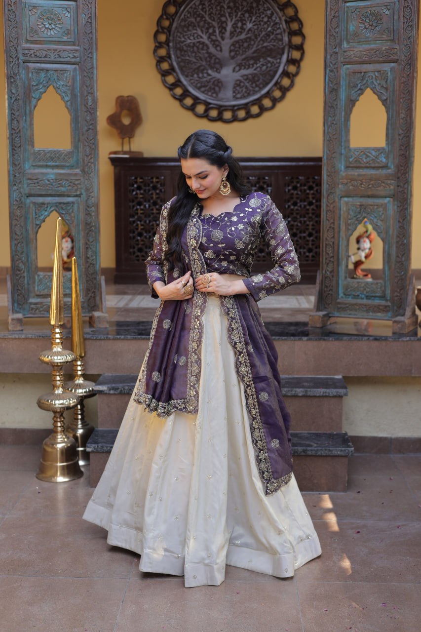 Purple Pure Cosmos with Zari & Sequins Embroidery Work Navratri Lehenga Choli