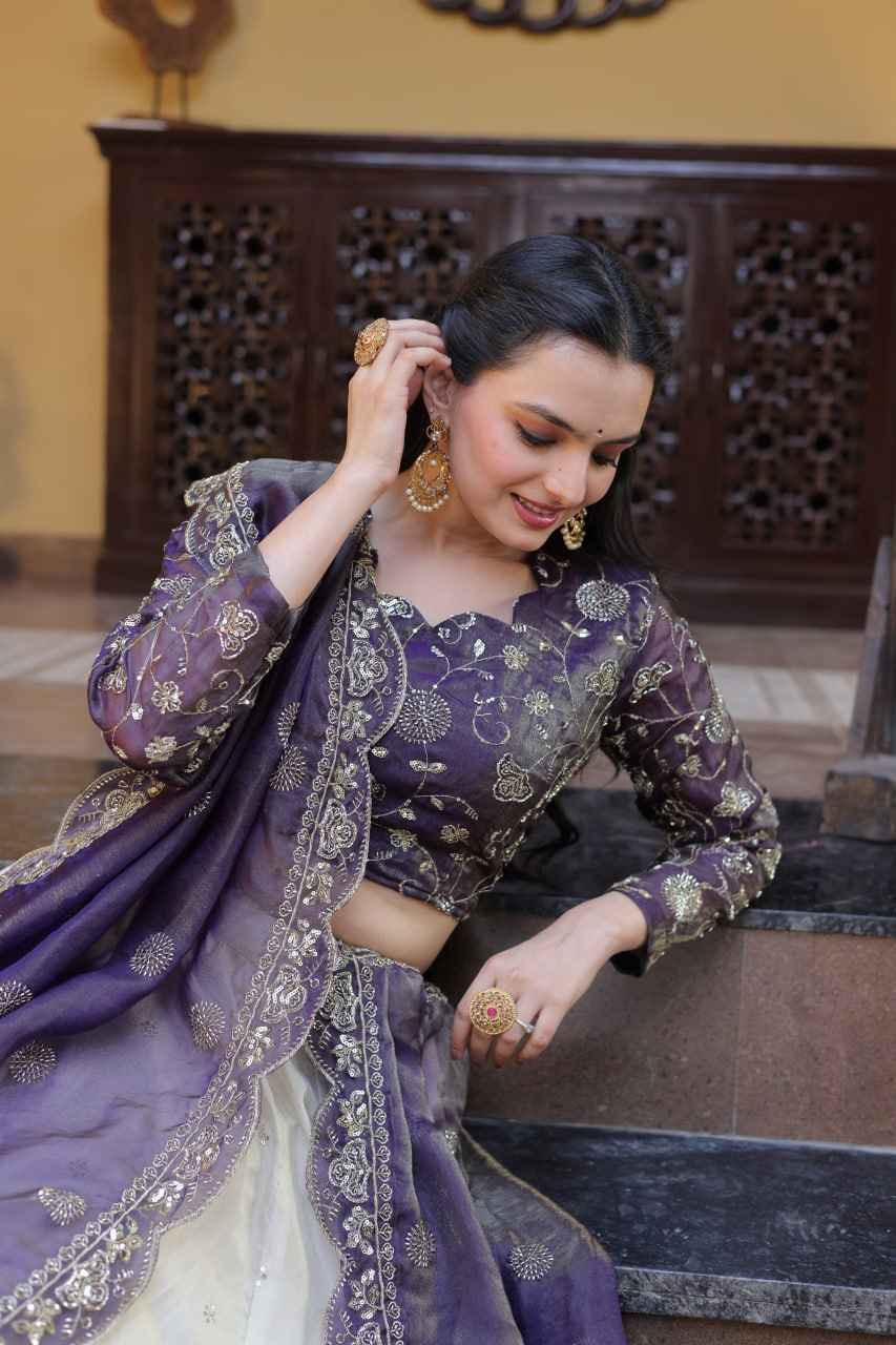 Purple Pure Cosmos with Zari & Sequins Embroidery Work Navratri Lehenga Choli