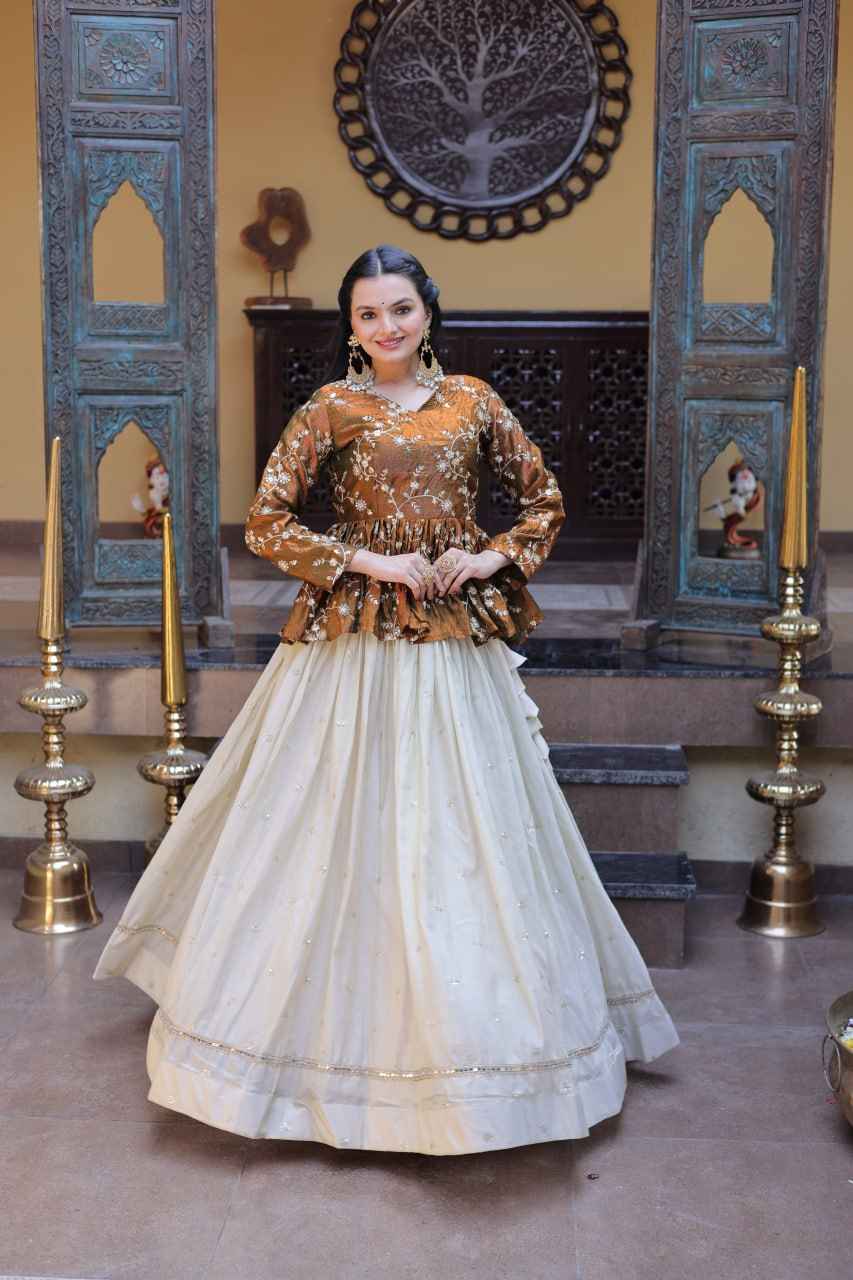 Gold Pure Cosmos with Zari & Sequins Embroidery Work Navratri Lehenga Choli