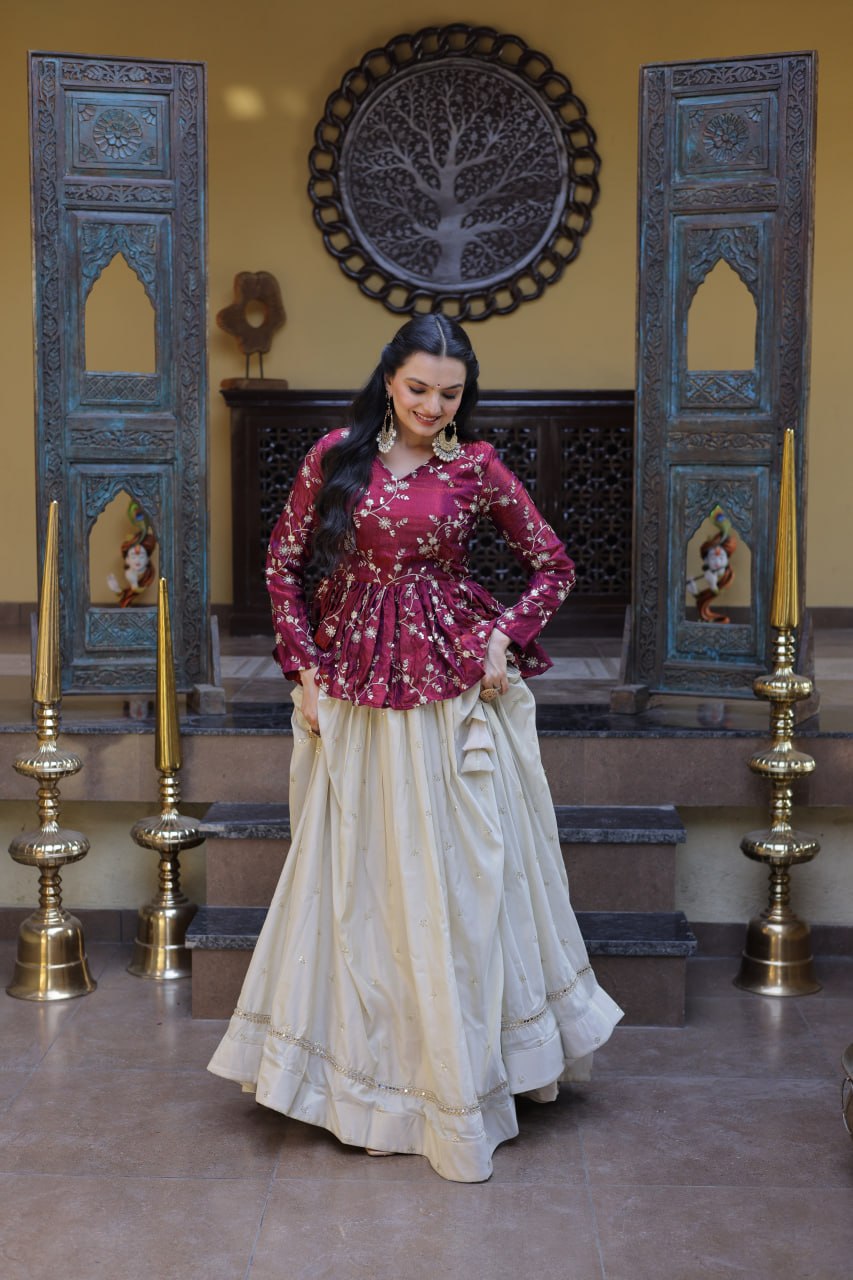 Magenta Pure Cosmos with Zari & Sequins Embroidery Work Navratri Lehenga Choli