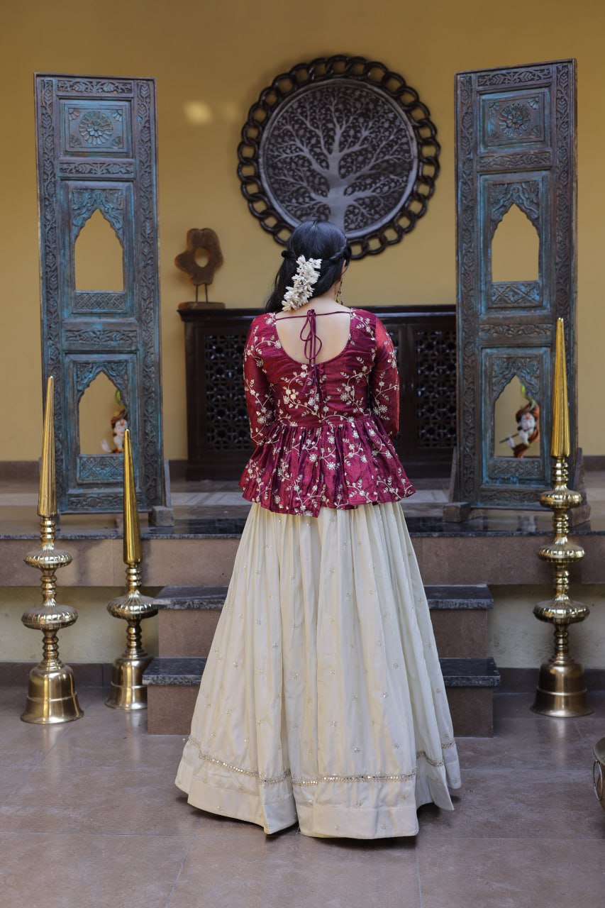 Magenta Pure Cosmos with Zari & Sequins Embroidery Work Navratri Lehenga Choli