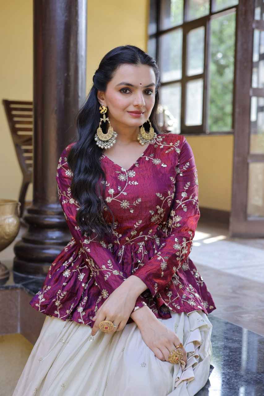 Magenta Pure Cosmos with Zari & Sequins Embroidery Work Navratri Lehenga Choli