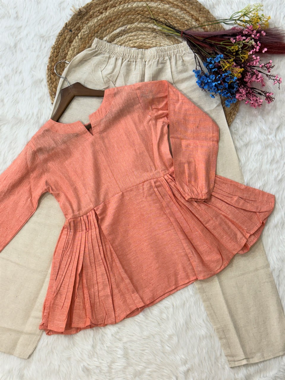 Peach Pure Soft Linen Cotton Kurti Pent