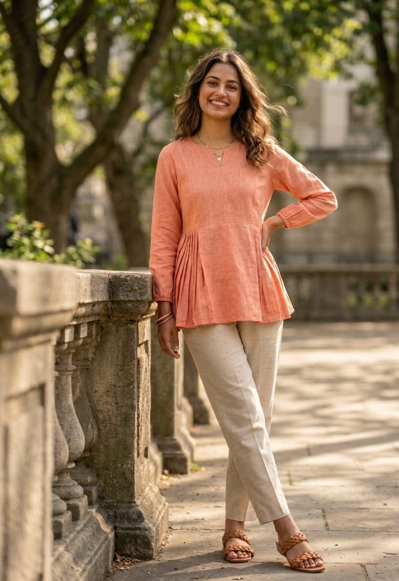 Peach Pure Soft Linen Cotton Kurti Pent