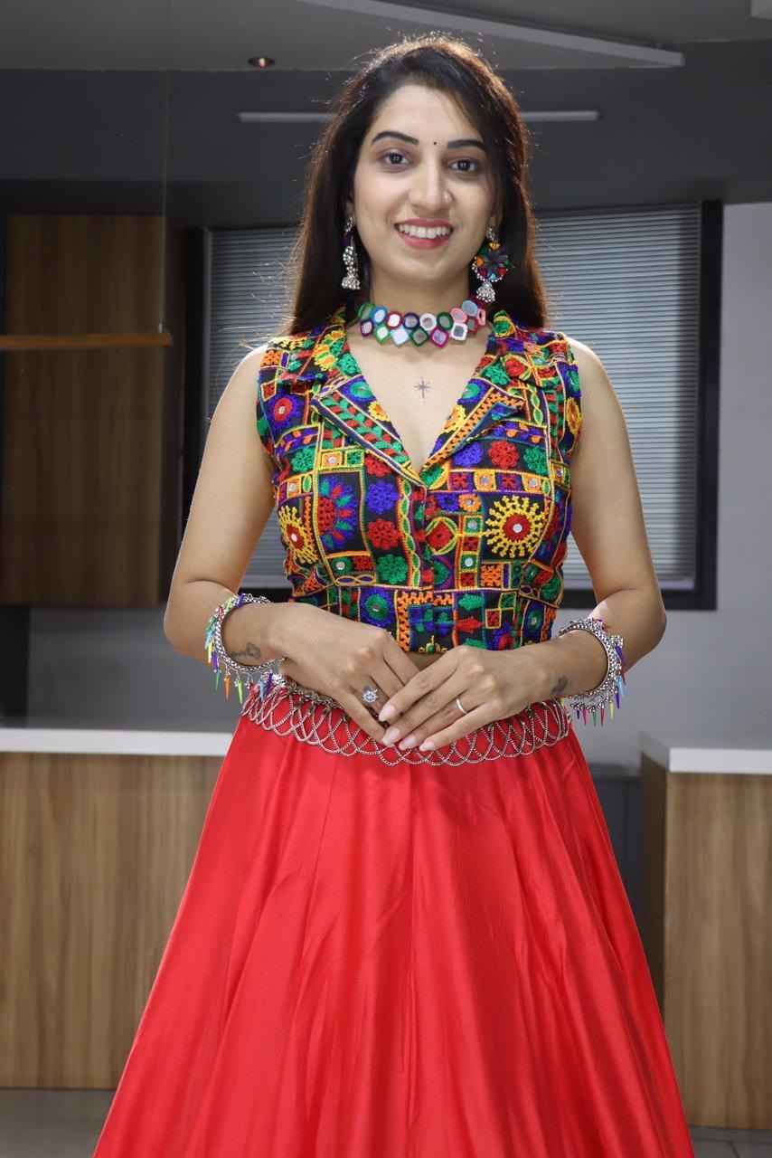 Red Pure Rayon Cotton Plain With Gota Patti & Kali Work Navratri Lehenga Choli