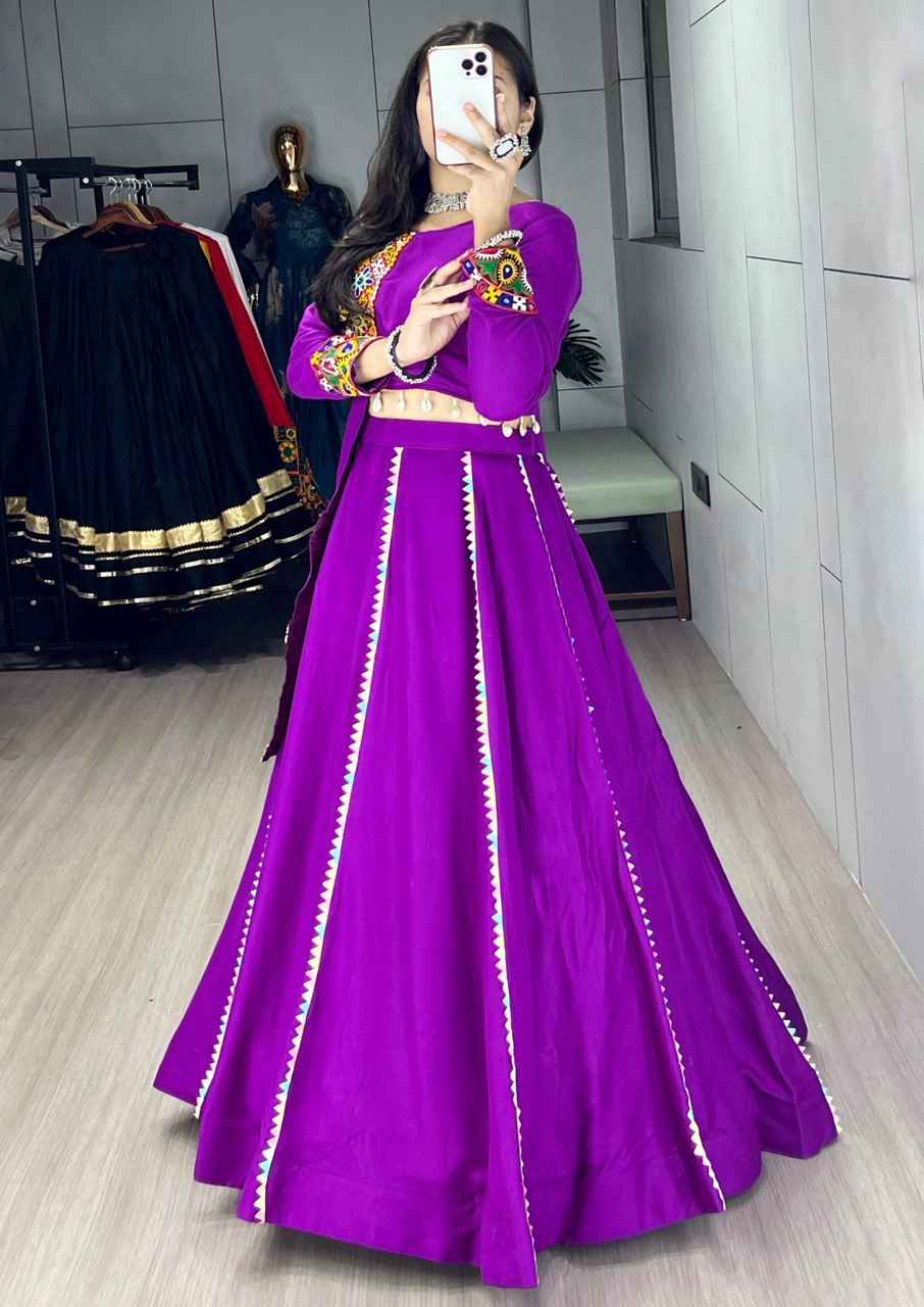 Purple Pure Rayon Cotton Colorful Kali With Gota Patti Work Navratri Lehenga Choli