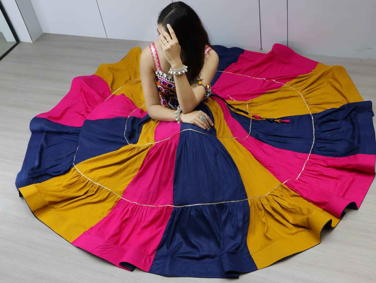 Multicolour Pure Rayon Cotton Multicolour Combination Navratri Lehenga Choli