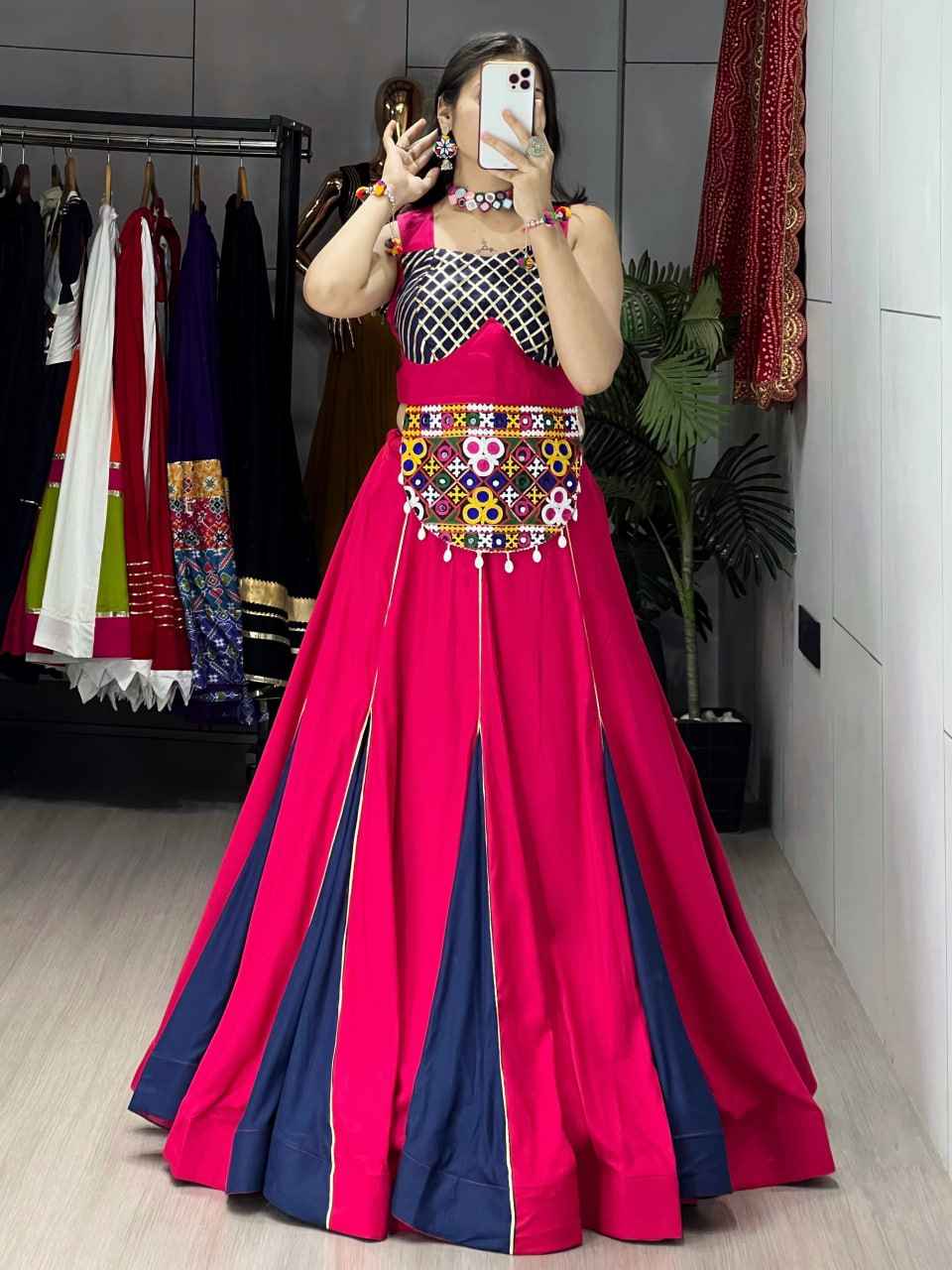 Gajri Blue Pure Rayon Cotton Gota Patti Work Navratri Lehenga Choli