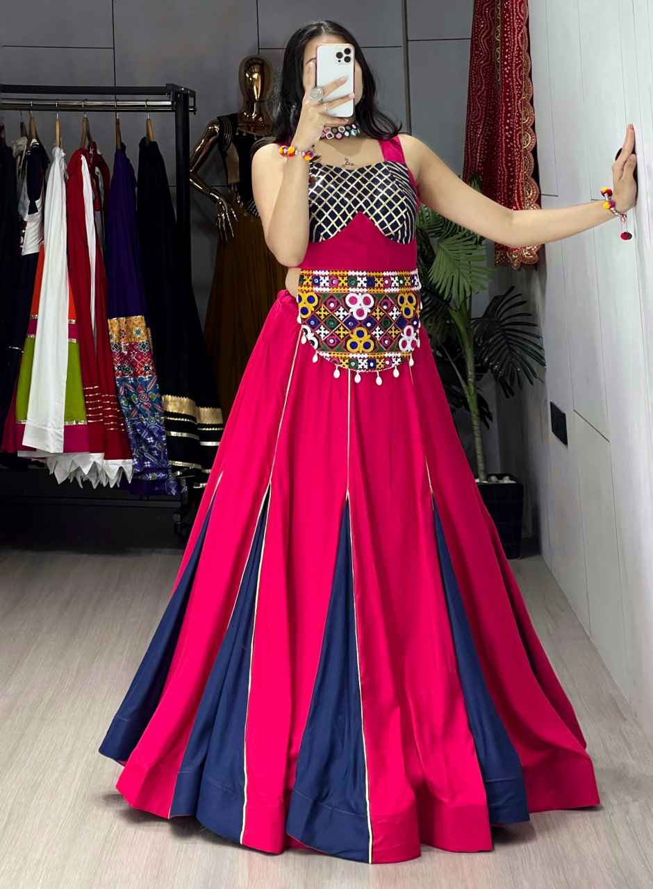 Gajri Blue Pure Rayon Cotton Gota Patti Work Navratri Lehenga Choli
