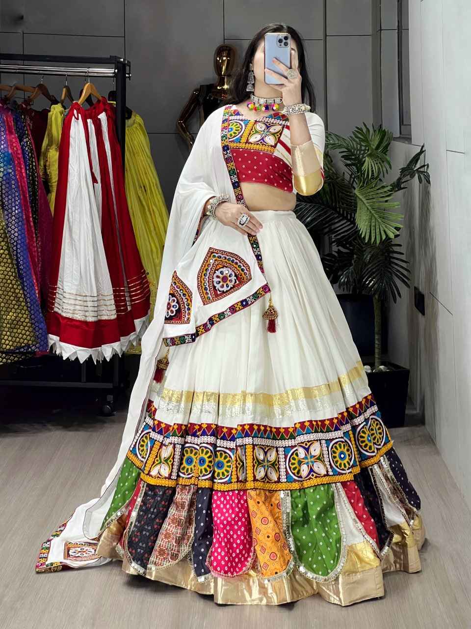 White Pure Rayon Cotton Gota Work Navratri Lehenga Choli
