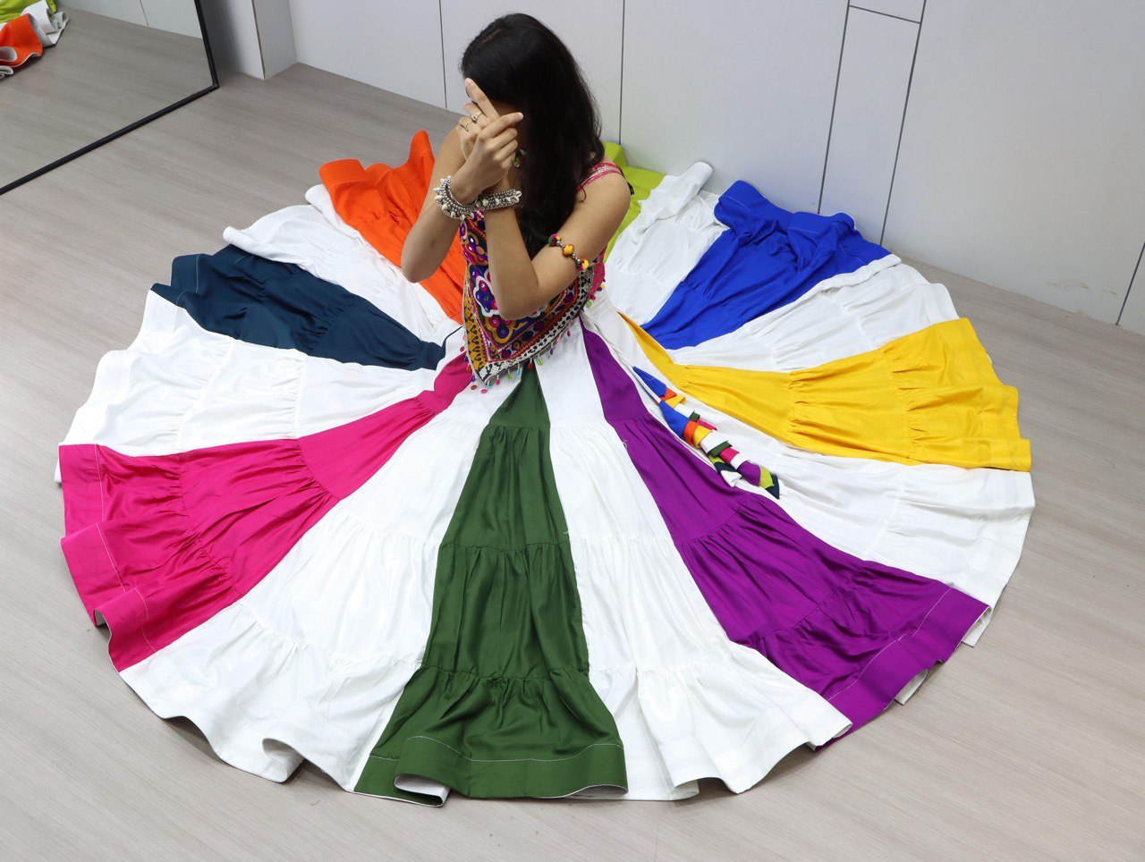 Multicolour Pure Rayon Cotton Navratri Lehenga Choli