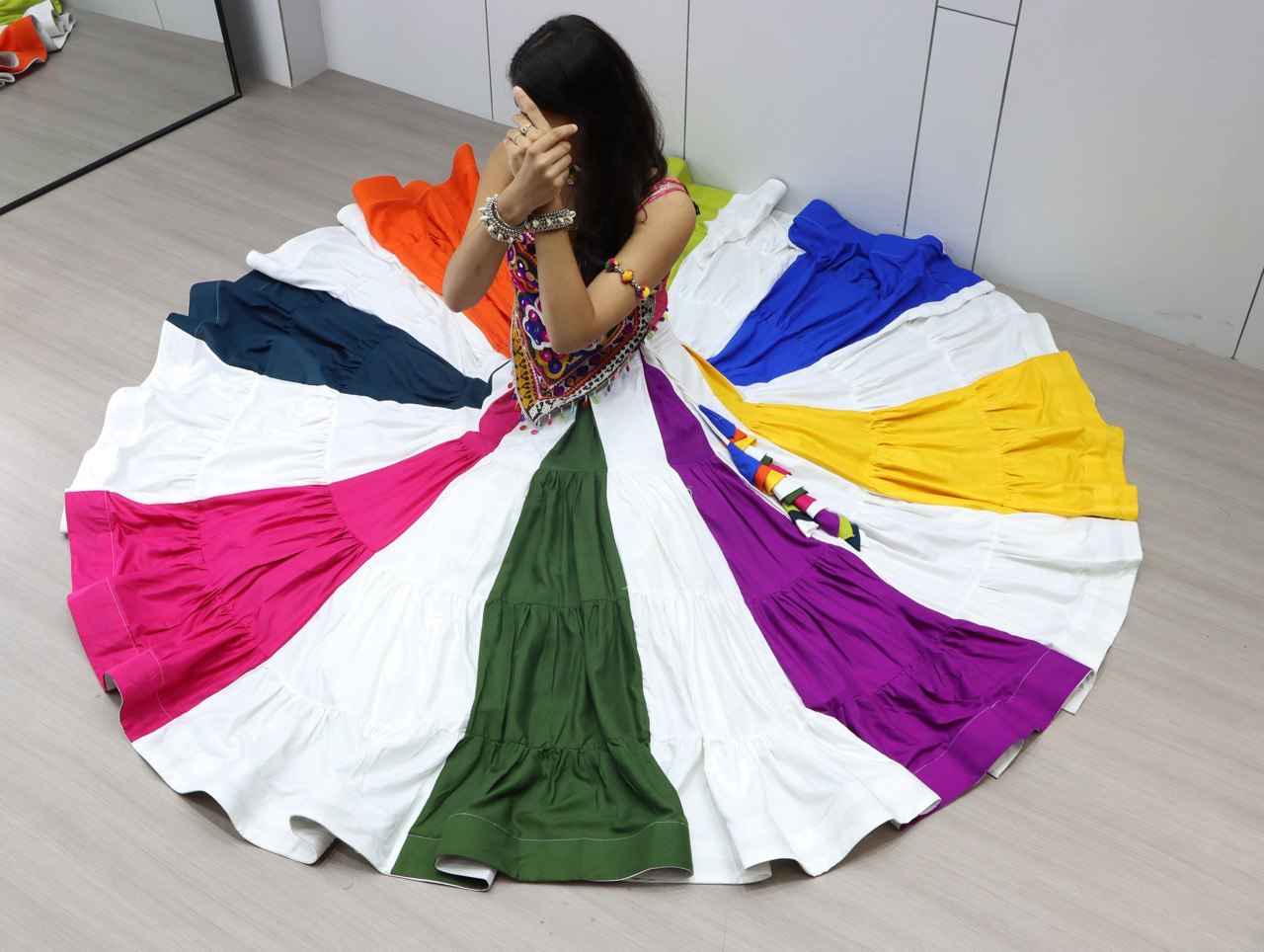 Multicolour Pure Rayon Cotton Navratri Lehenga Choli