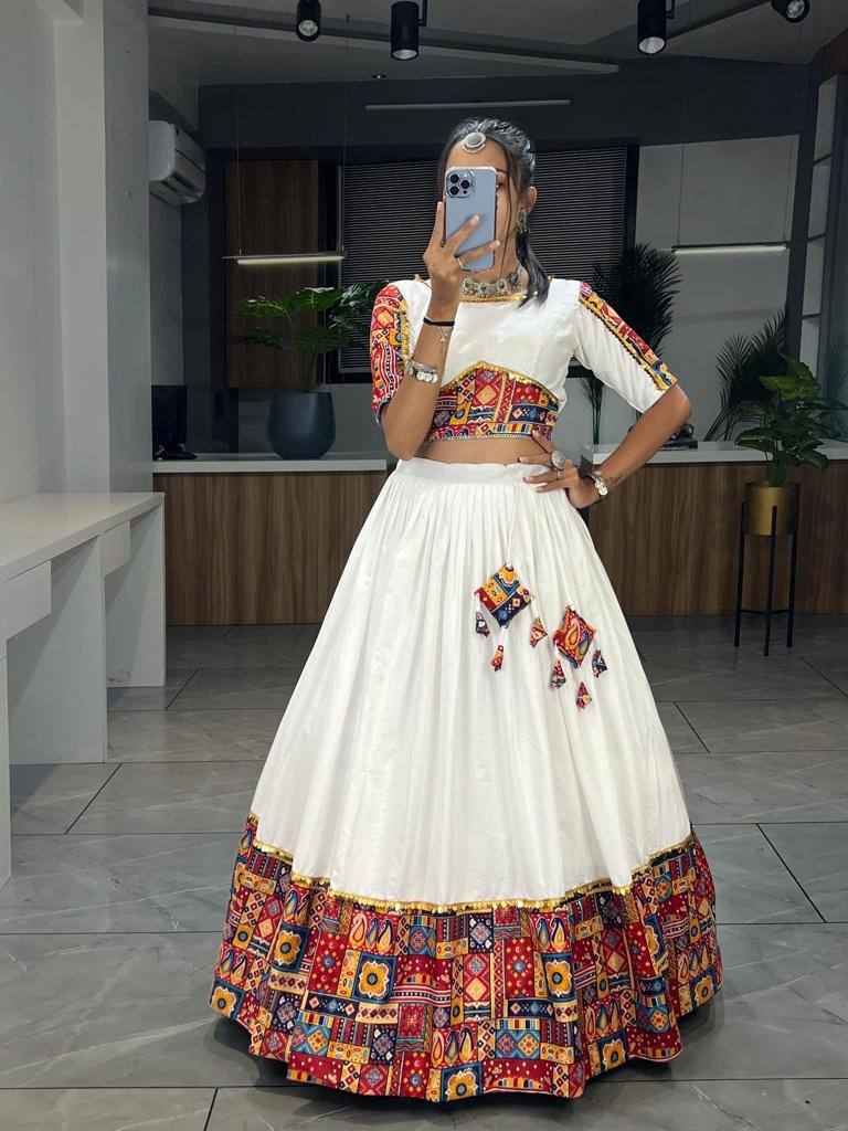 Red Pure Rayon Cotton Printed With Foil on Patch Work Navratri Lehenga Choli