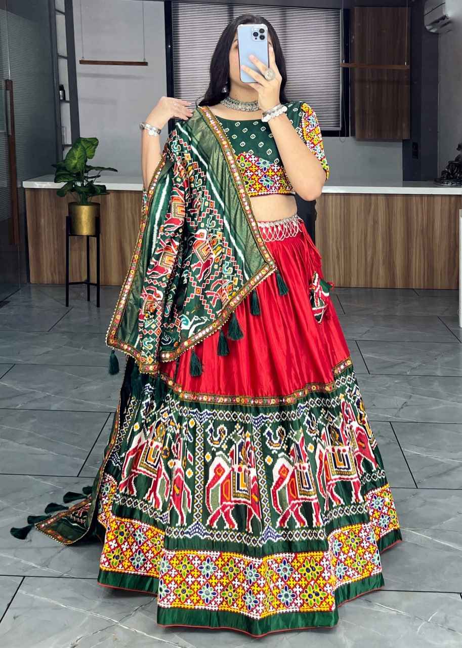 Red Pure Dola Silk Patola and Paithani Print Navratri Lehenga Choli