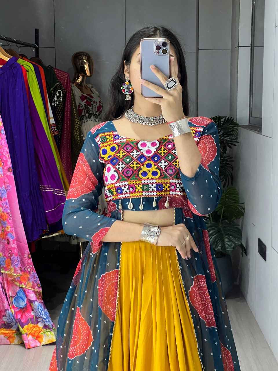 Yellow Rama Pure Pure Rayon Cotton Plain Gota Patti Micro Navratri Lehenga Choli
