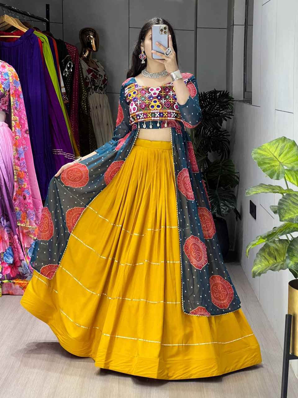 Yellow Rama Pure Pure Rayon Cotton Plain Gota Patti Micro Navratri Lehenga Choli