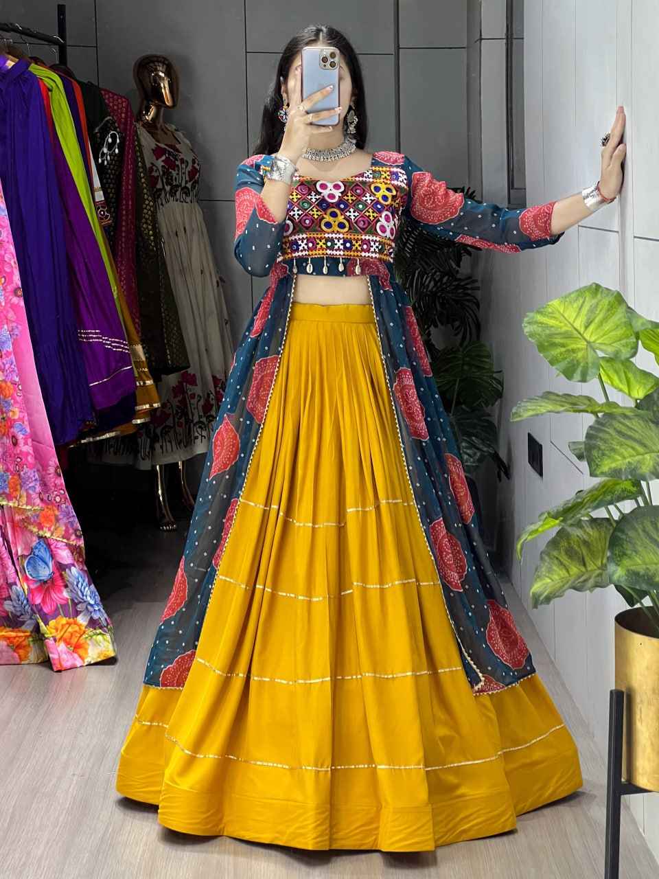 Yellow Rama Pure Pure Rayon Cotton Plain Gota Patti Micro Navratri Lehenga Choli