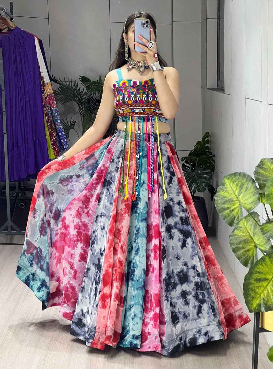 Yellow Rama Pure Faux Gorgette Shibori Printed Navratri Lehenga Choli