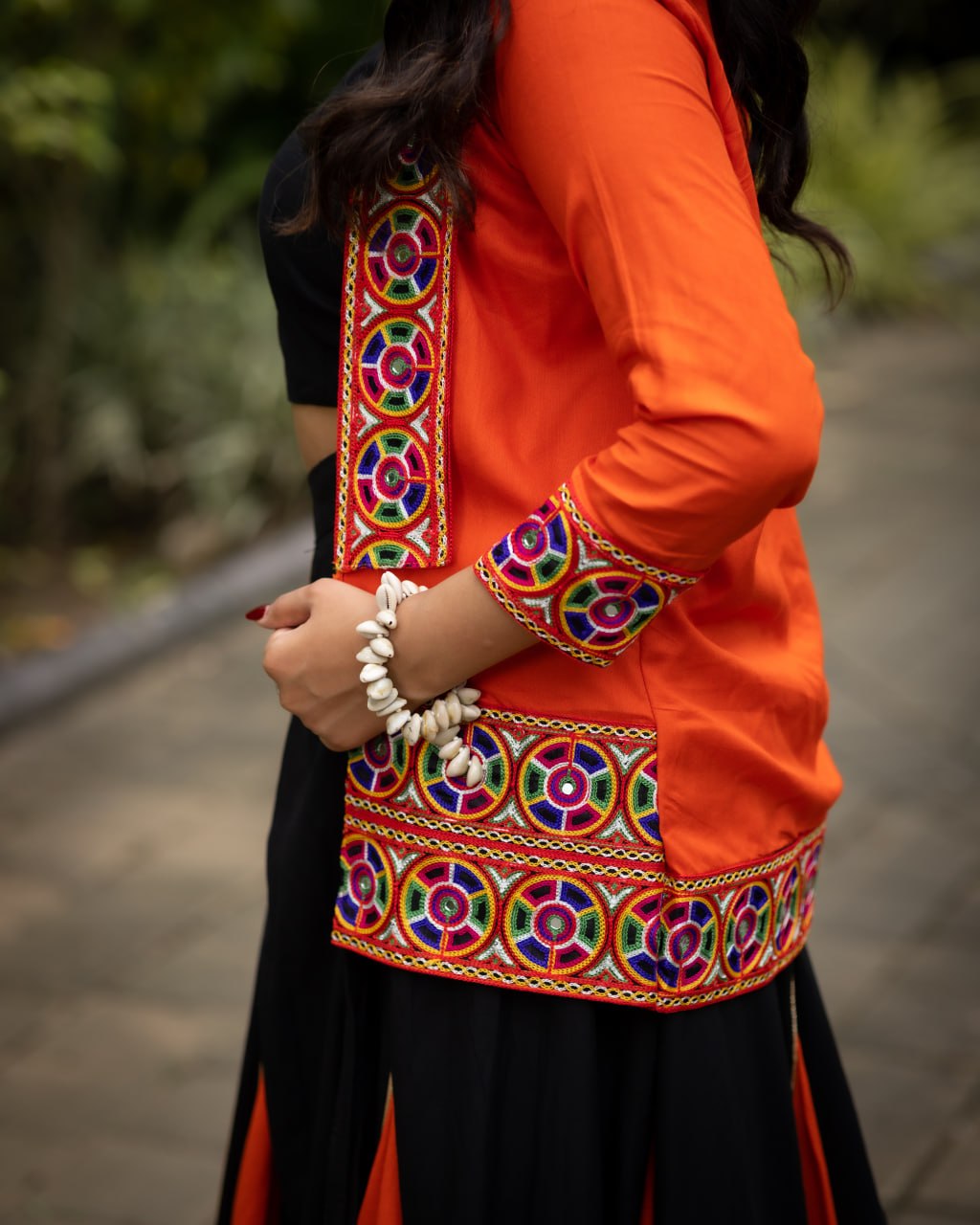 Orange Pure Rayon Cotton Multi Colored Gota Patti Navratri Lehenga Choli