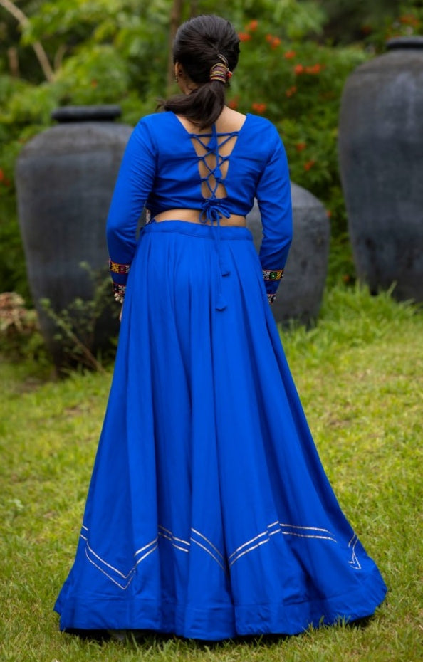 Blue Pure Rayon Cotton Plain With Work Navratri Lehenga Choli