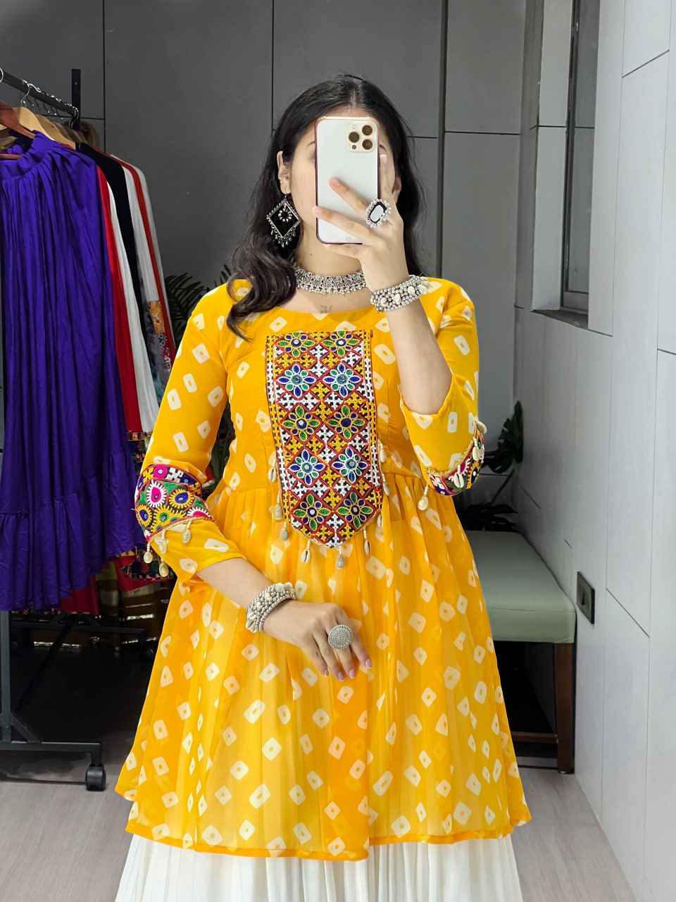 Yellow Pure Rayon Cotton Plain With Frill Pattern Navratri Lehenga Choli