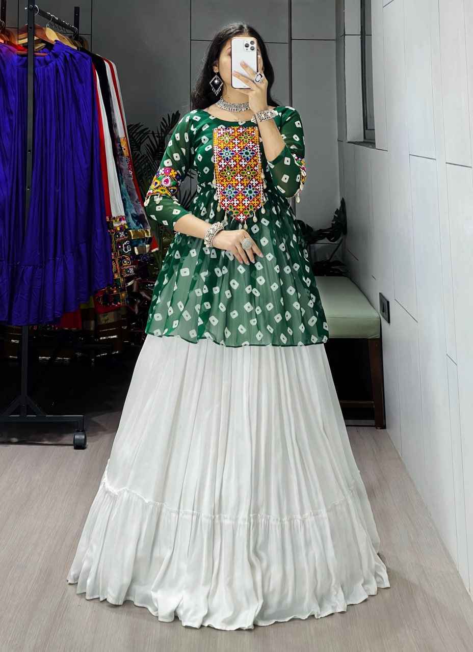 Green Pure Rayon Cotton Plain With Frill Pattern Navratri Lehenga Choli